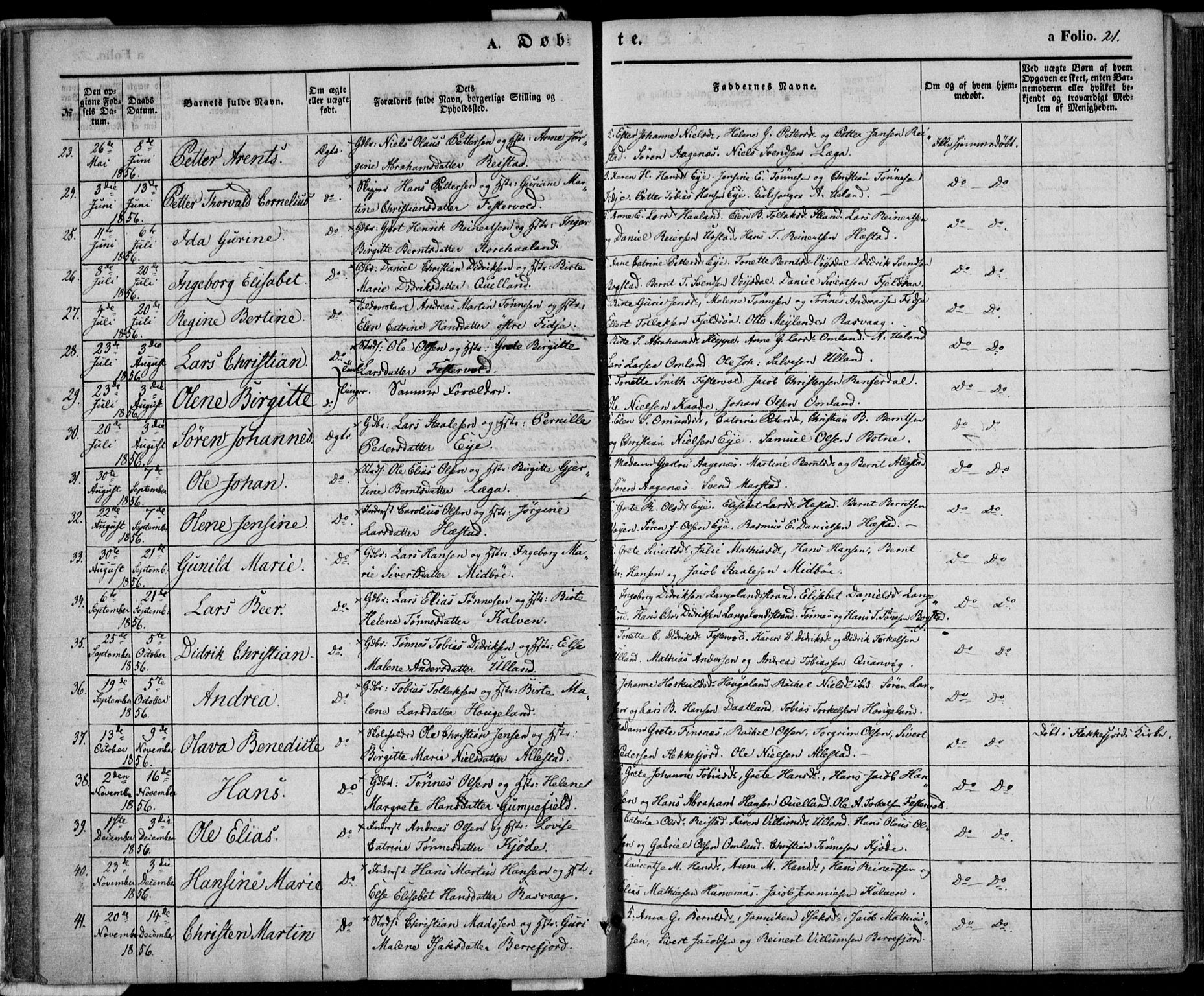 Flekkefjord sokneprestkontor, AV/SAK-1111-0012/F/Fa/Fab/L0004: Parish register (official) no. A 4, 1850-1875, p. 21