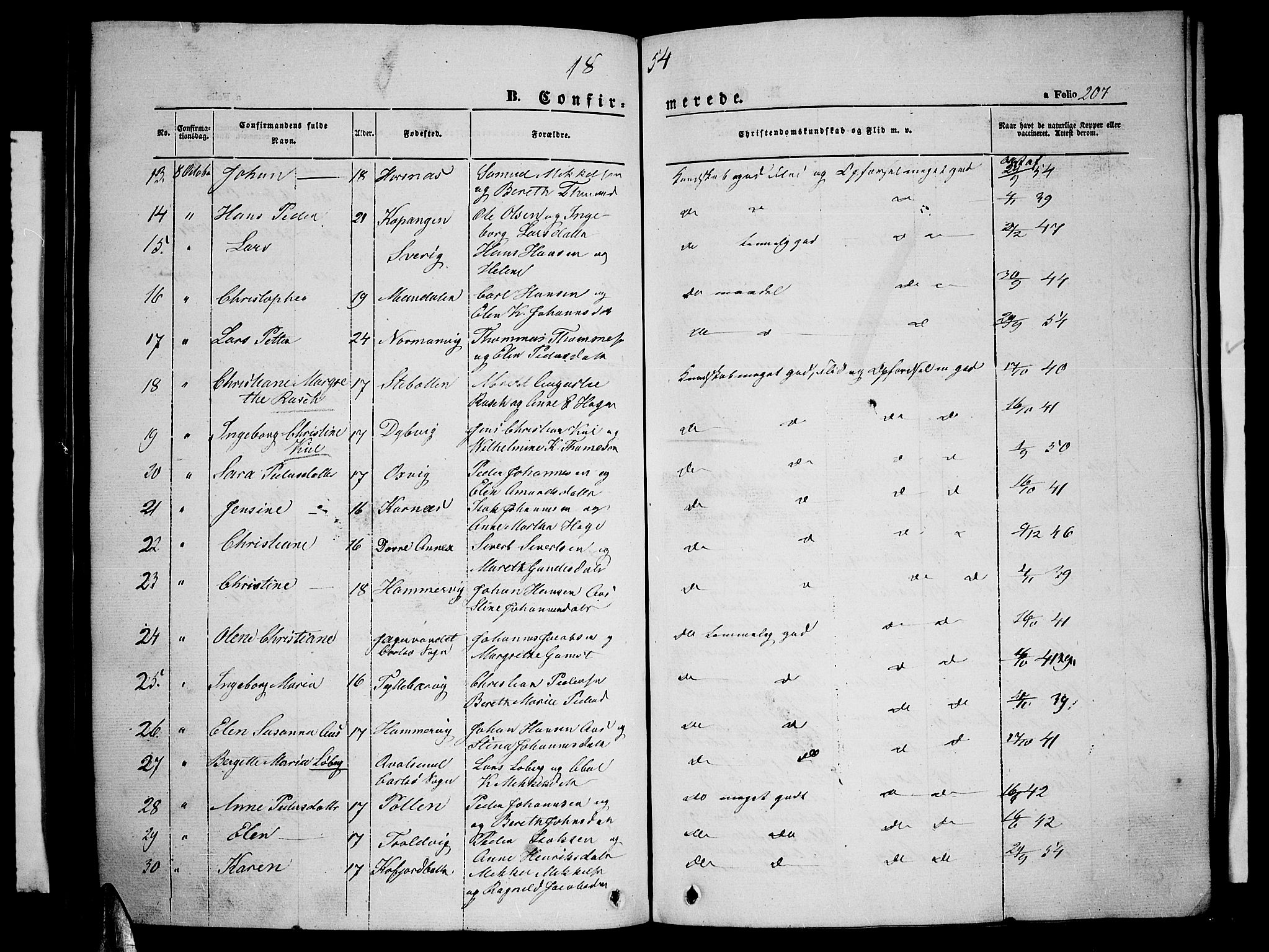 Lyngen sokneprestembete, AV/SATØ-S-1289/H/He/Heb/L0002klokker: Parish register (copy) no. 2, 1839-1860, p. 207