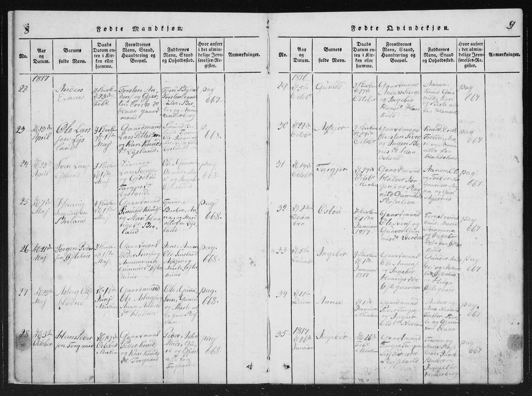 Åseral sokneprestkontor, SAK/1111-0051/F/Fa/L0001: Parish register (official) no. A 1, 1815-1853, p. 8-9