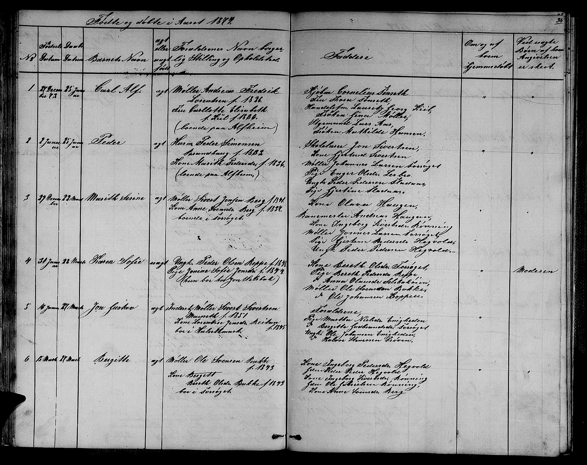 Ministerialprotokoller, klokkerbøker og fødselsregistre - Sør-Trøndelag, SAT/A-1456/611/L0353: Parish register (copy) no. 611C01, 1854-1881, p. 34