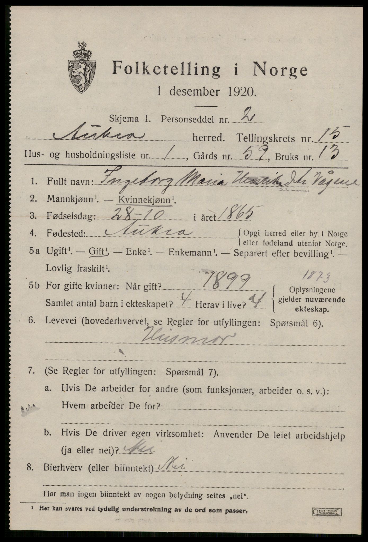 SAT, 1920 census for Aukra, 1920, p. 6697