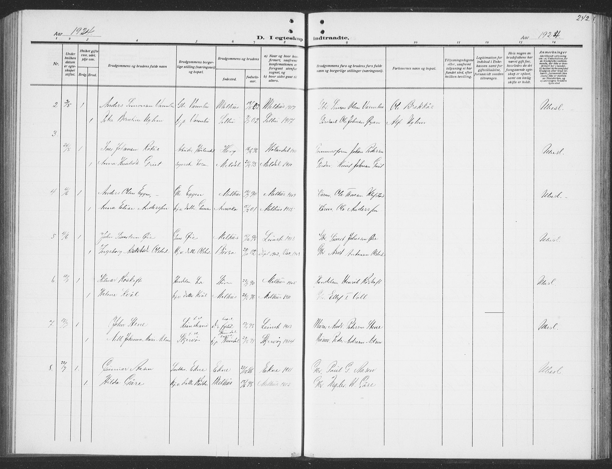 Ministerialprotokoller, klokkerbøker og fødselsregistre - Sør-Trøndelag, AV/SAT-A-1456/691/L1095: Parish register (copy) no. 691C06, 1912-1933, p. 242