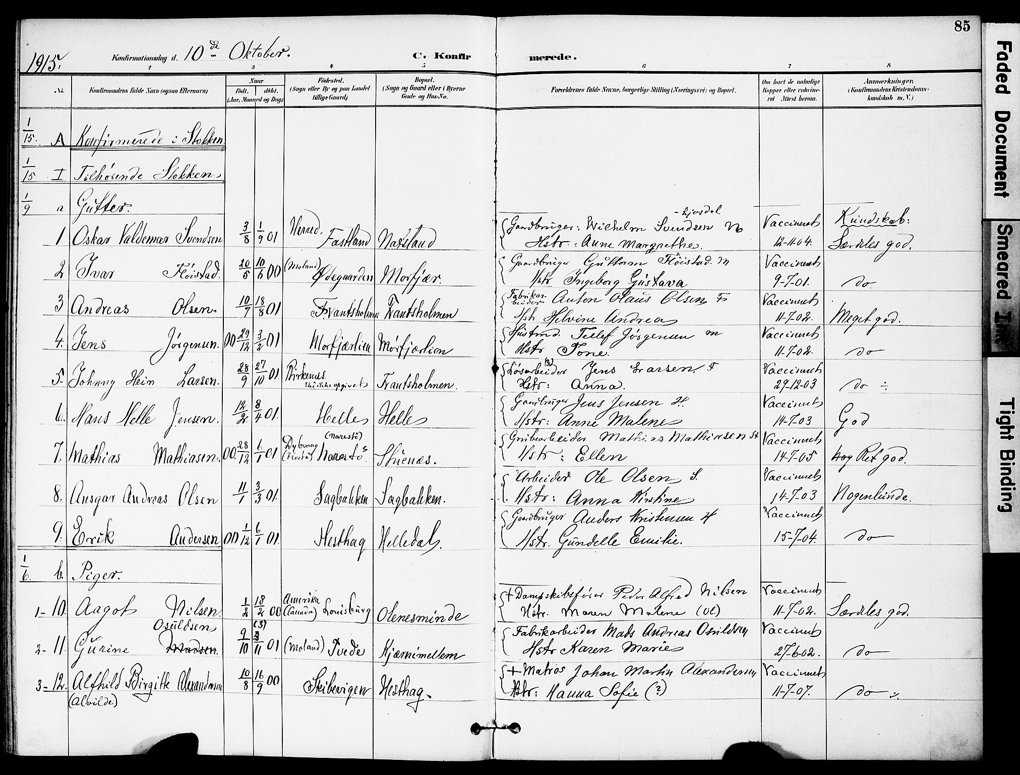 Austre Moland sokneprestkontor, SAK/1111-0001/F/Fa/Fab/L0002: Parish register (official) no. A 2, 1894-1919, p. 85