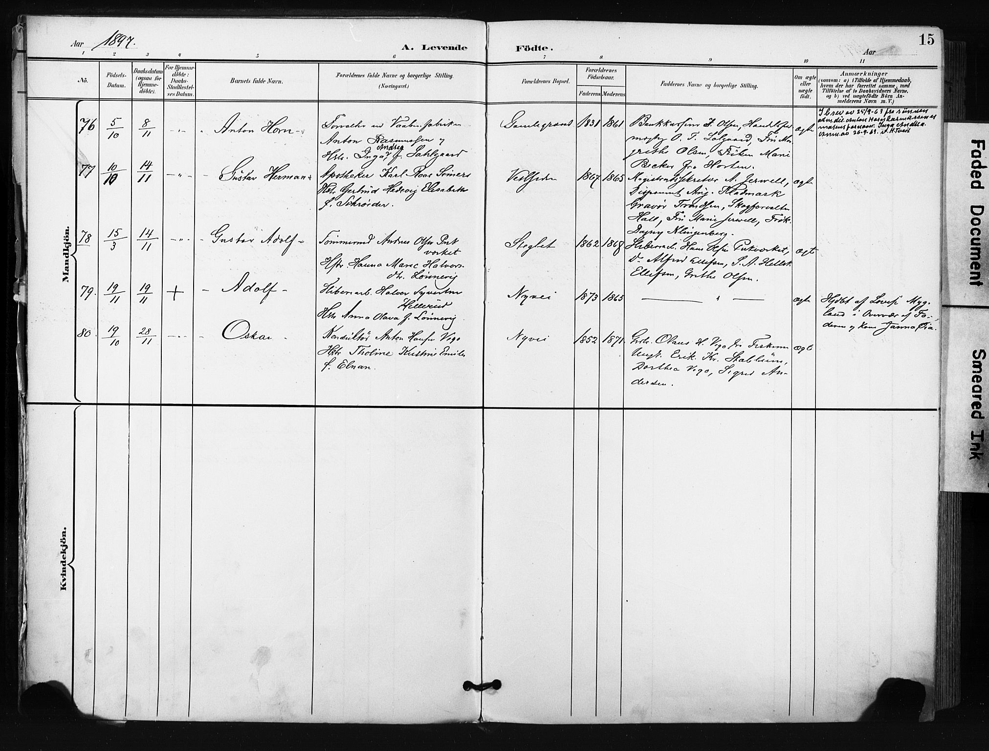 Kongsberg kirkebøker, AV/SAKO-A-22/F/Fb/L0003: Parish register (official) no. II 3, 1896-1905, p. 15