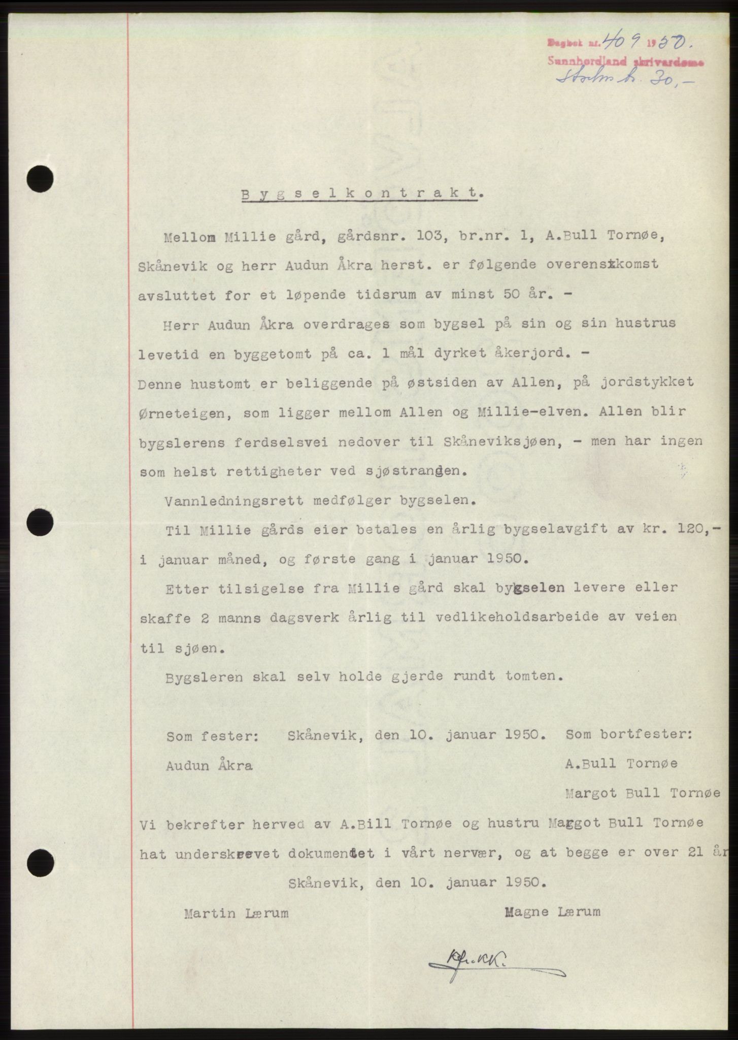 Sunnhordland sorenskrivar, AV/SAB-A-2401: Mortgage book no. B75-79, 1948-1950, Diary no: : 409/1950