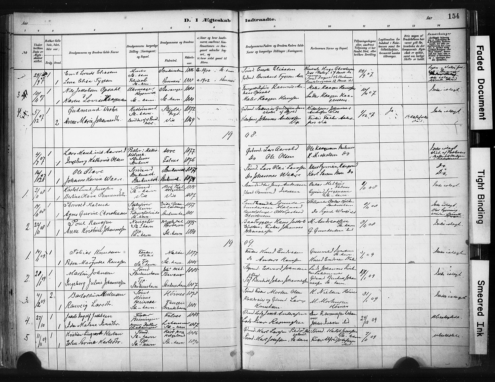 Skudenes sokneprestkontor, SAST/A -101849/H/Ha/Haa/L0008: Parish register (official) no. A 5, 1882-1912, p. 154