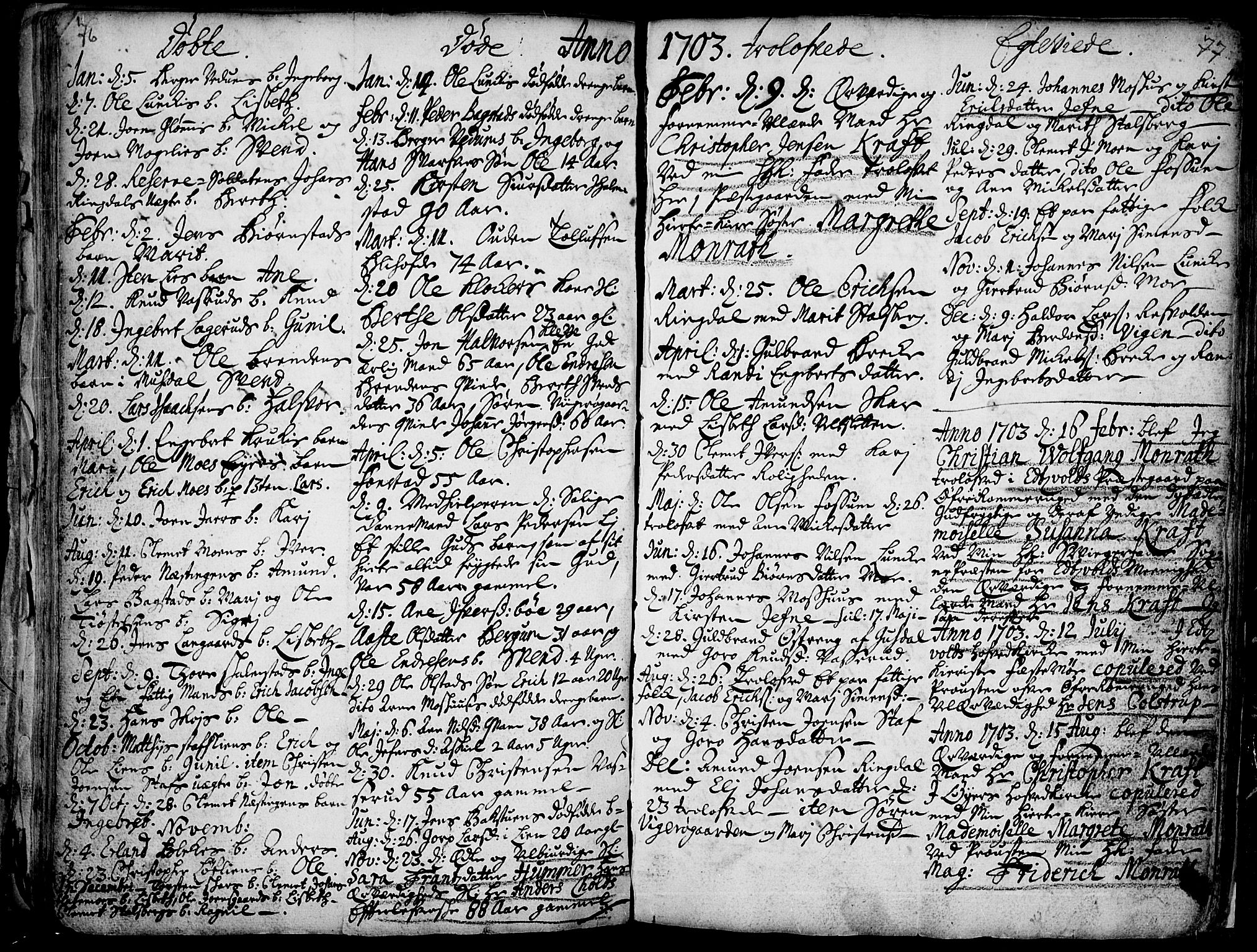 Øyer prestekontor, SAH/PREST-084/H/Ha/Haa/L0001: Parish register (official) no. 1, 1671-1727, p. 76-77