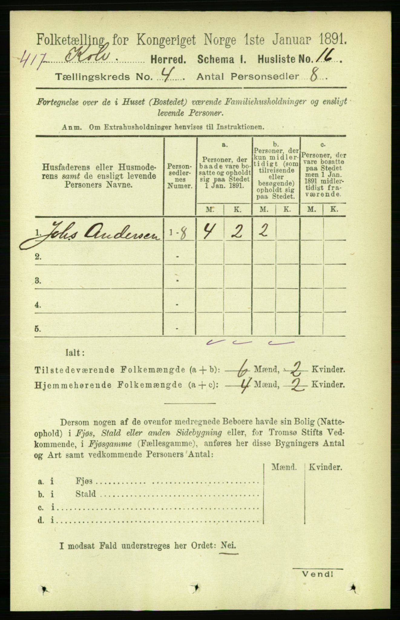 RA, 1891 census for 1752 Kolvereid, 1891, p. 1377