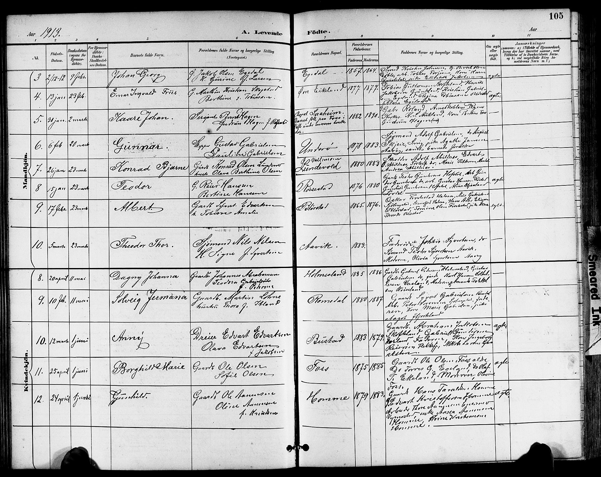 Sør-Audnedal sokneprestkontor, AV/SAK-1111-0039/F/Fb/Fbb/L0006: Parish register (copy) no. B 6, 1893-1915, p. 105