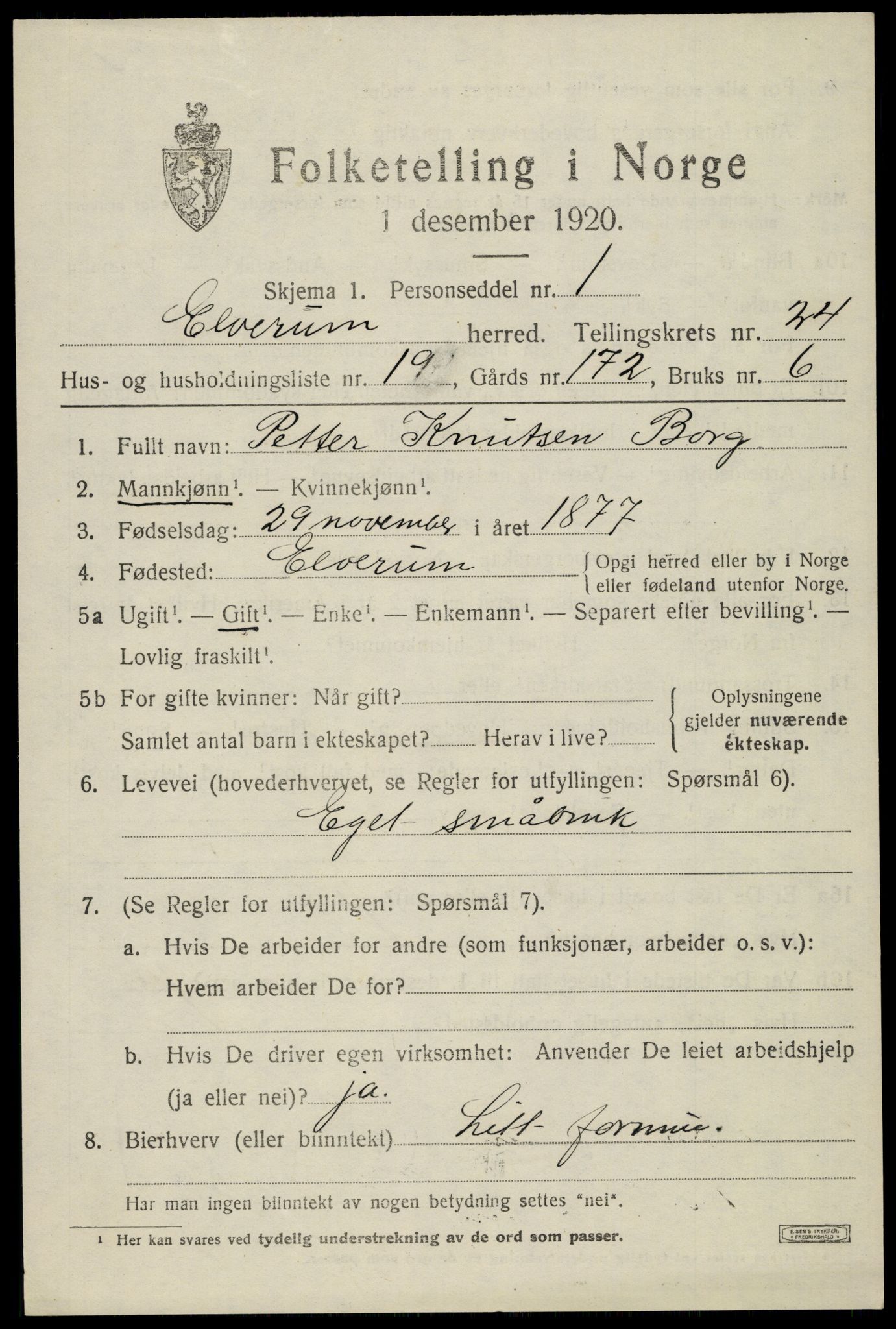 SAH, 1920 census for Elverum, 1920, p. 25724