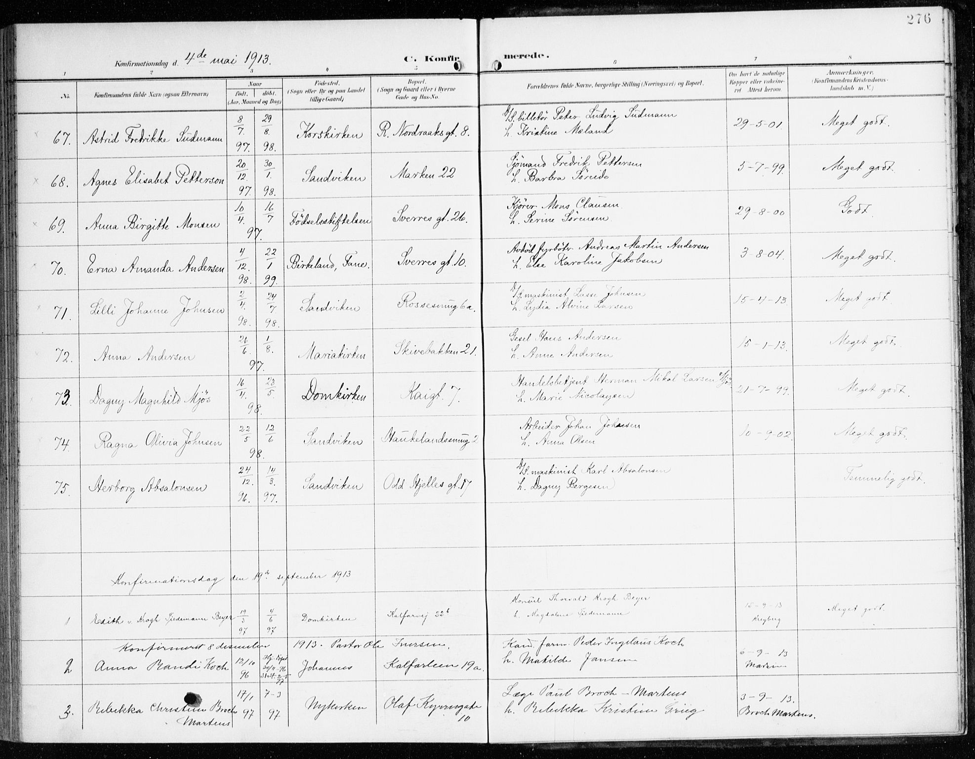 Domkirken sokneprestembete, SAB/A-74801/H/Haa/L0031: Parish register (official) no. C 6, 1898-1915, p. 276