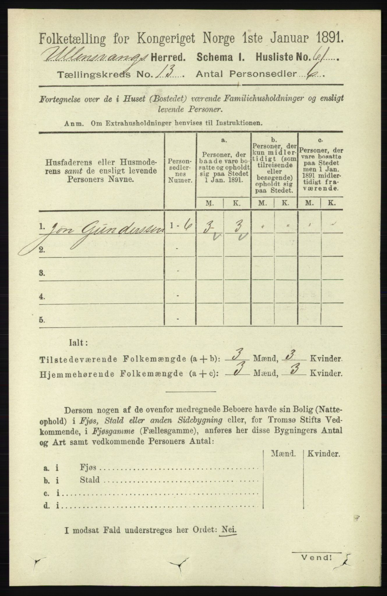 RA, 1891 census for 1230 Ullensvang, 1891, p. 5082