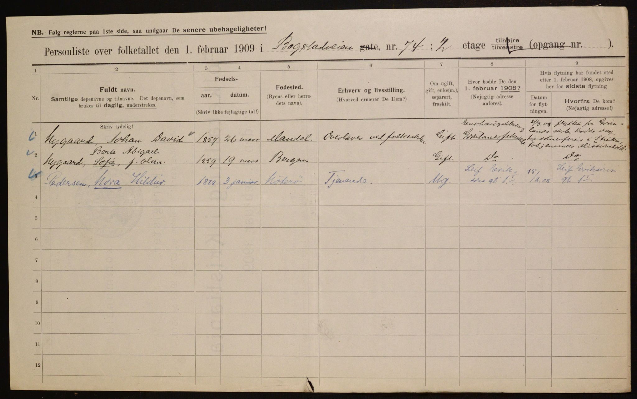 OBA, Municipal Census 1909 for Kristiania, 1909, p. 7121