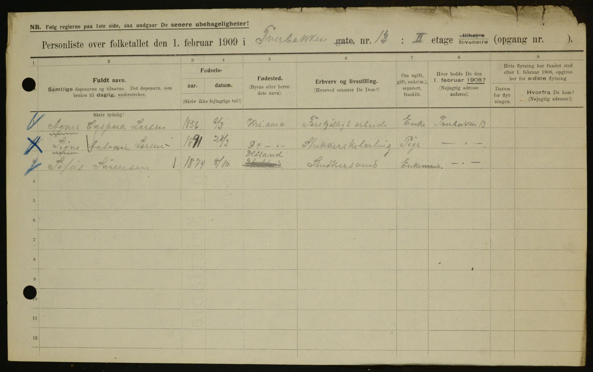 OBA, Municipal Census 1909 for Kristiania, 1909, p. 106507