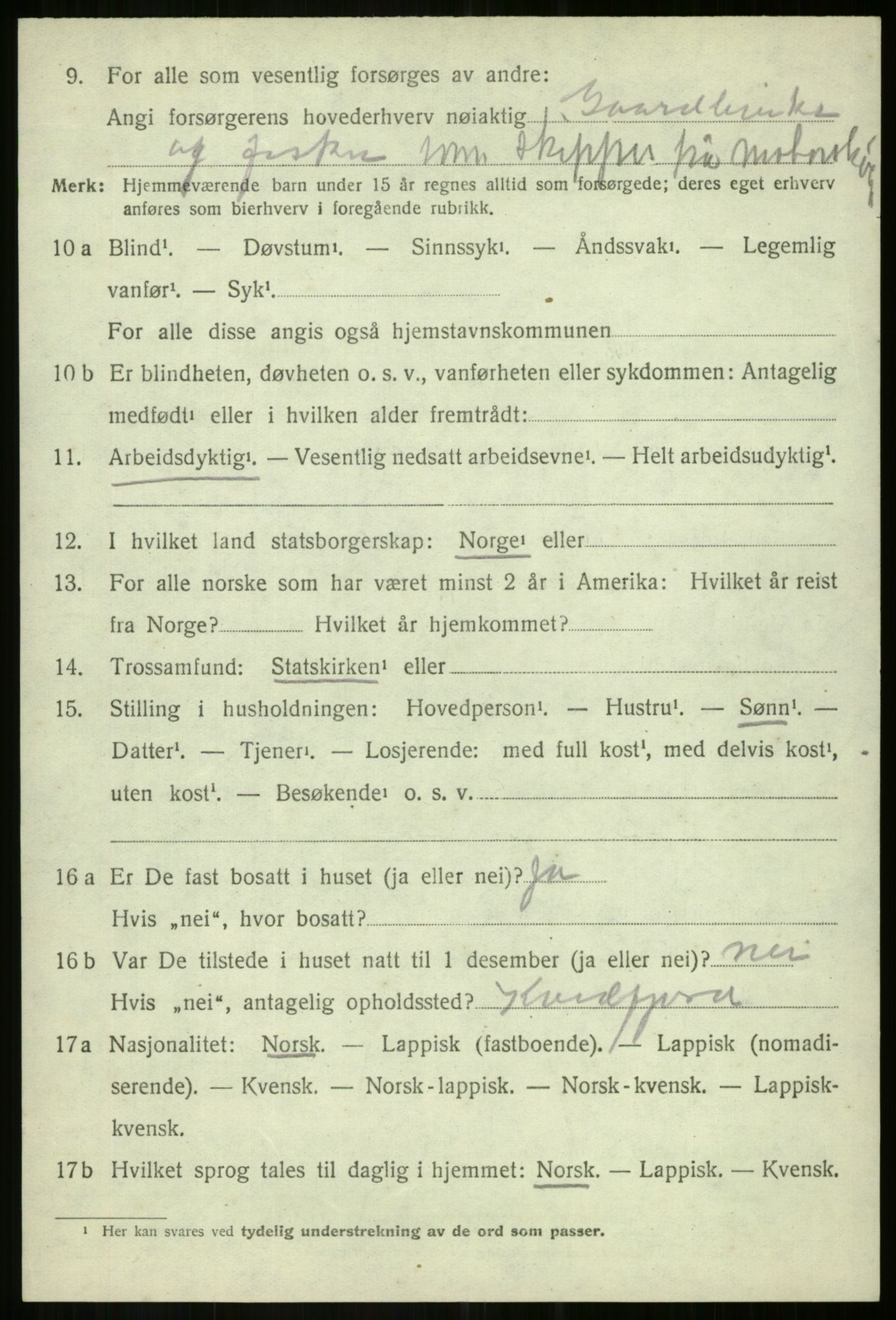 SATØ, 1920 census for Salangen, 1920, p. 1573