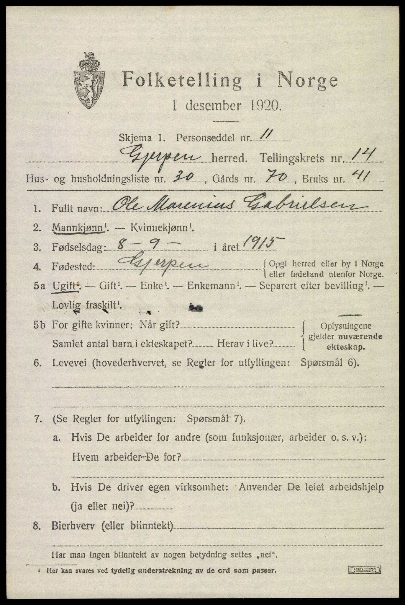 SAKO, 1920 census for Gjerpen, 1920, p. 16176