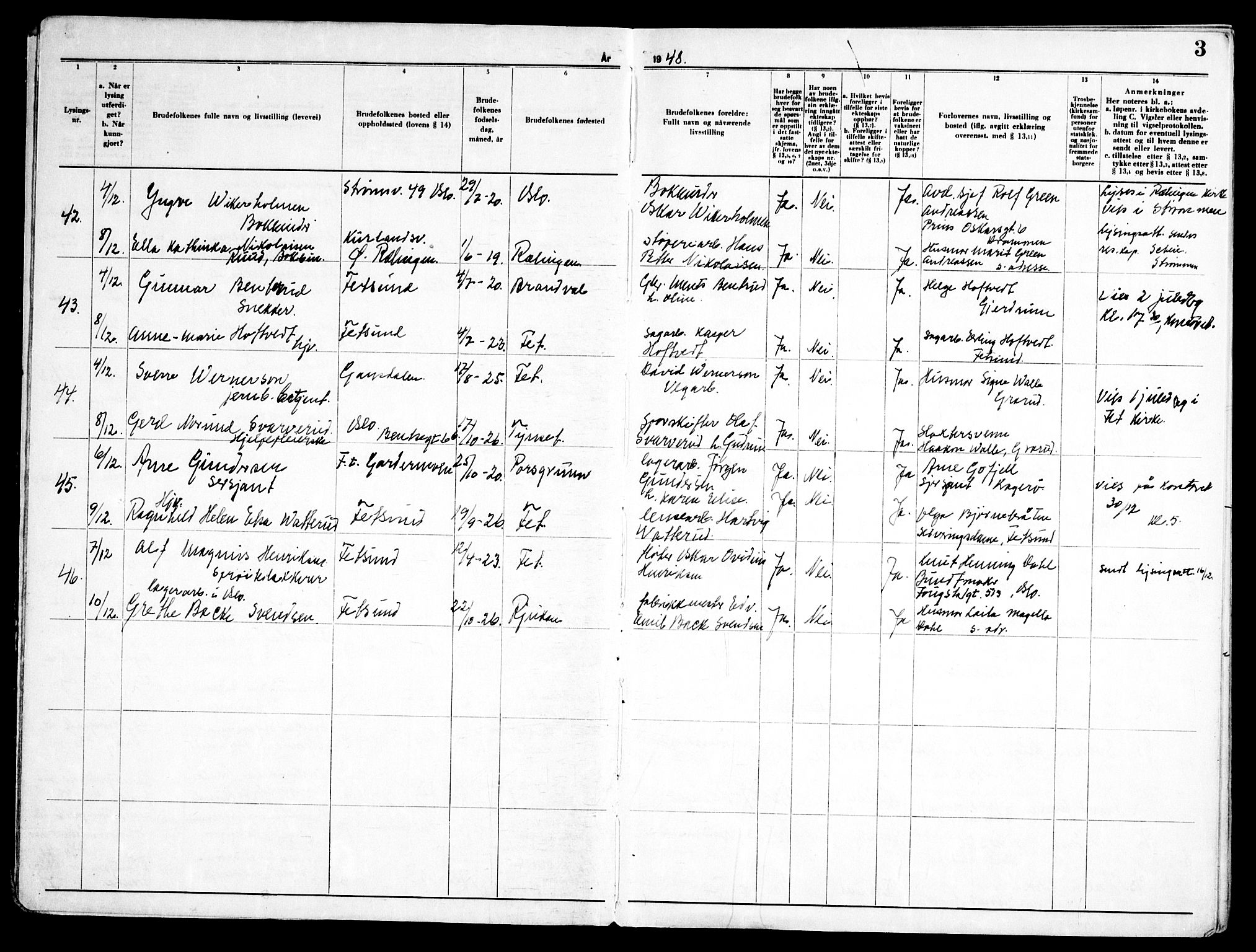 Fet prestekontor Kirkebøker, AV/SAO-A-10370a/H/Ha/L0003: Banns register no. 3, 1948-1966, p. 3