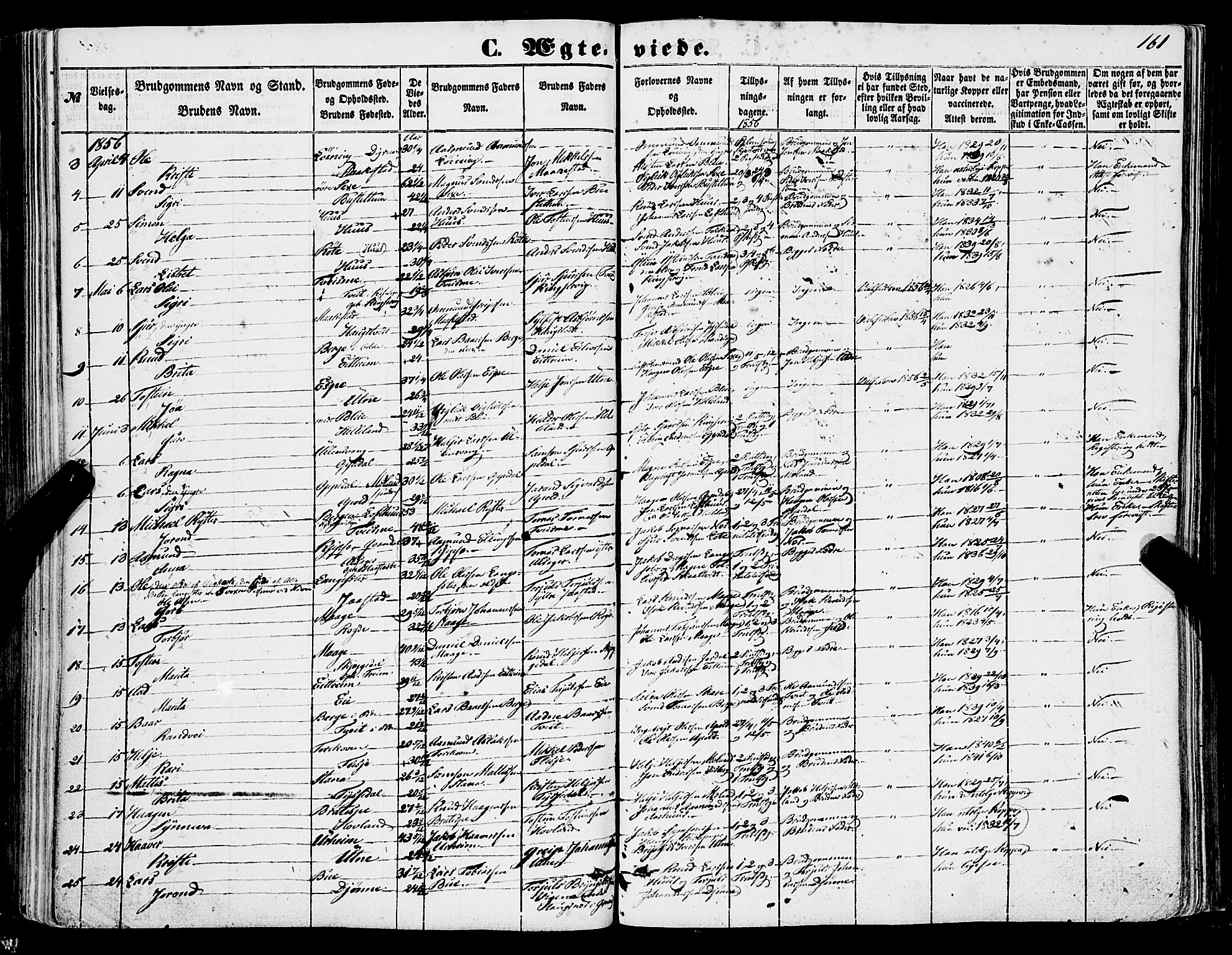 Ullensvang sokneprestembete, AV/SAB-A-78701/H/Haa: Parish register (official) no. A 11, 1854-1866, p. 161