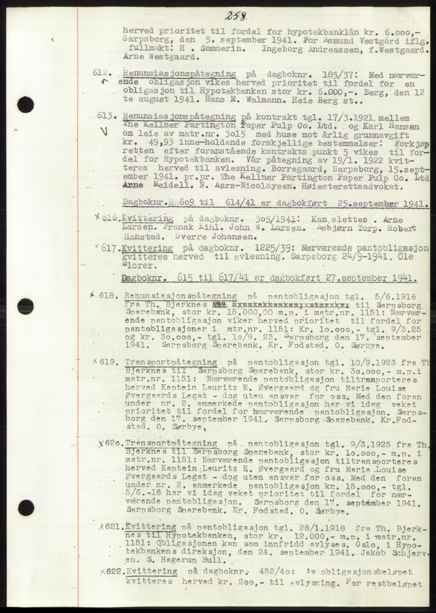 Sarpsborg byfogd, SAO/A-10864/G/Ga/Gae/L0001: Mortgage book no. C1, 1943-1951, Deed date: 25.09.1941