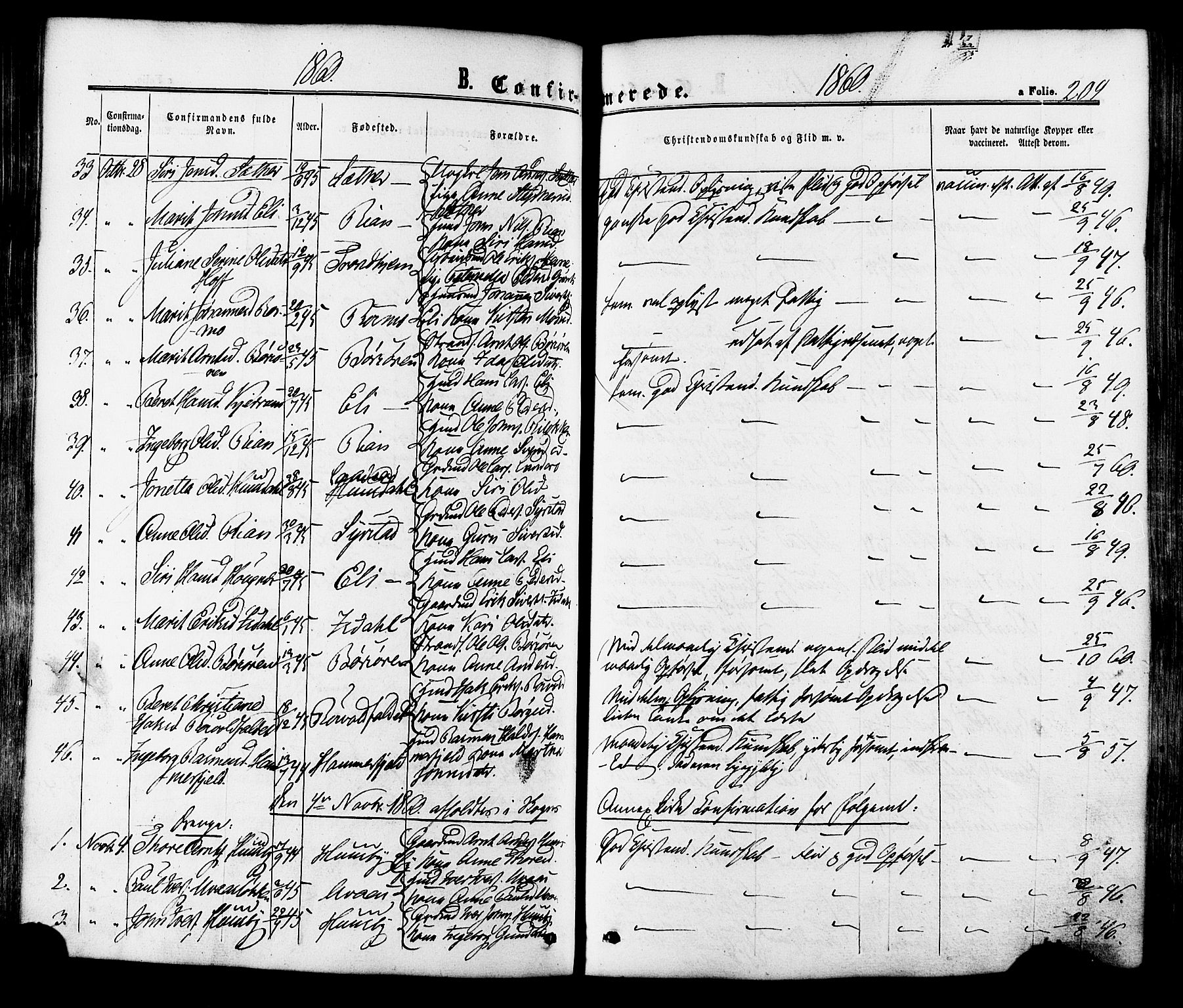 Ministerialprotokoller, klokkerbøker og fødselsregistre - Sør-Trøndelag, SAT/A-1456/665/L0772: Parish register (official) no. 665A07, 1856-1878, p. 209