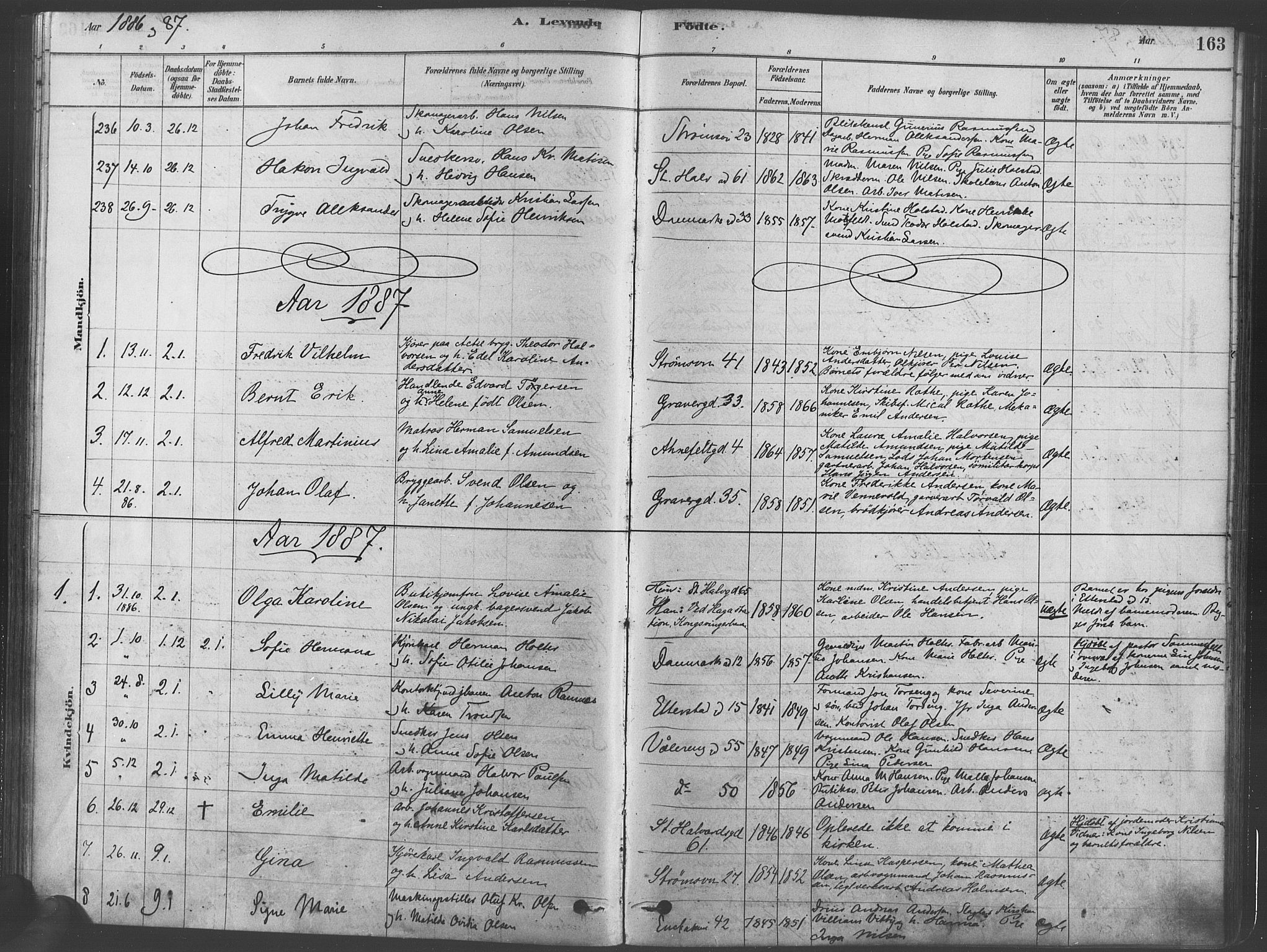 Gamlebyen prestekontor Kirkebøker, SAO/A-10884/F/Fa/L0005: Parish register (official) no. 5, 1878-1889, p. 163