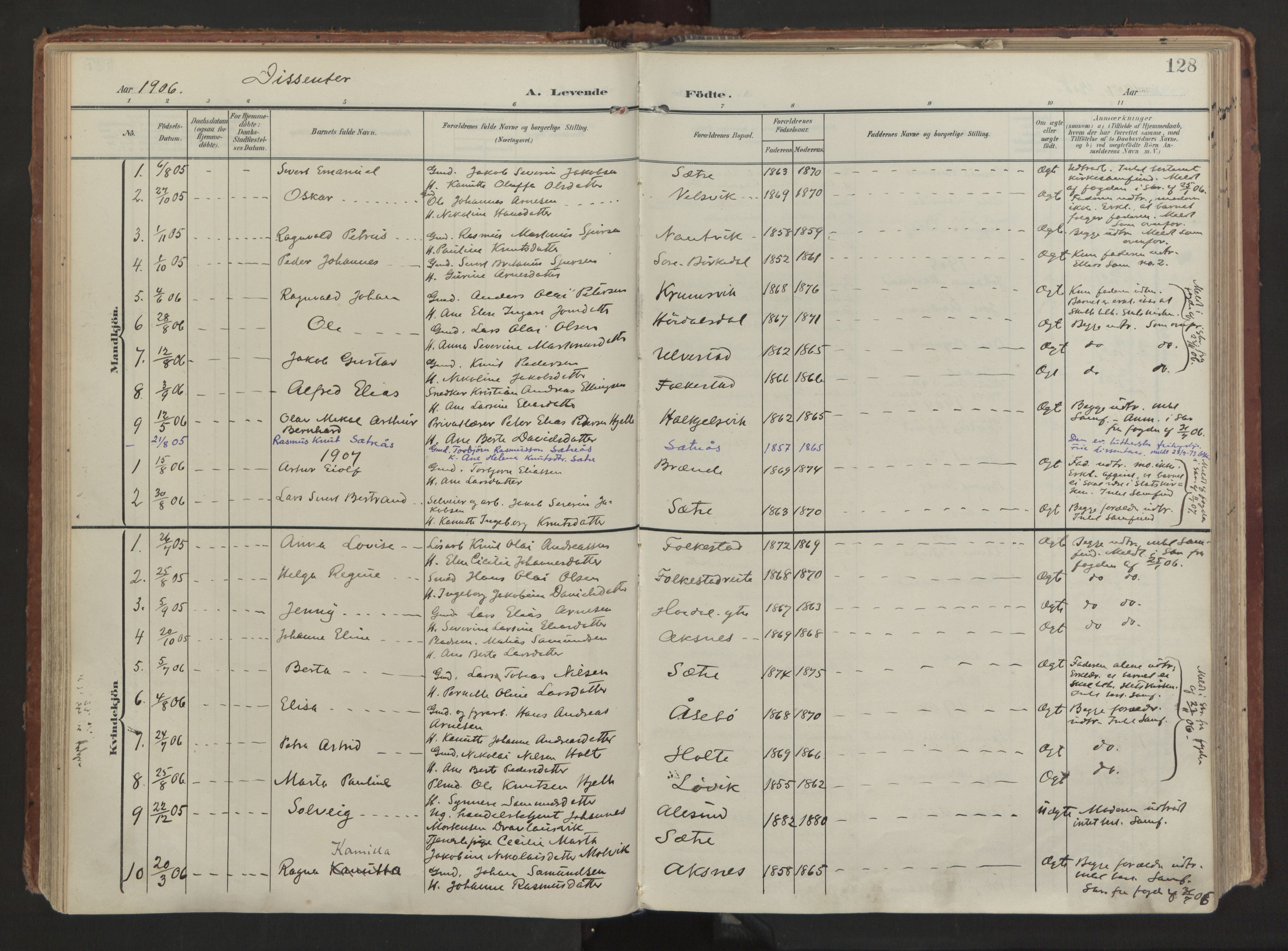 Ministerialprotokoller, klokkerbøker og fødselsregistre - Møre og Romsdal, AV/SAT-A-1454/511/L0144: Parish register (official) no. 511A11, 1906-1923, p. 128