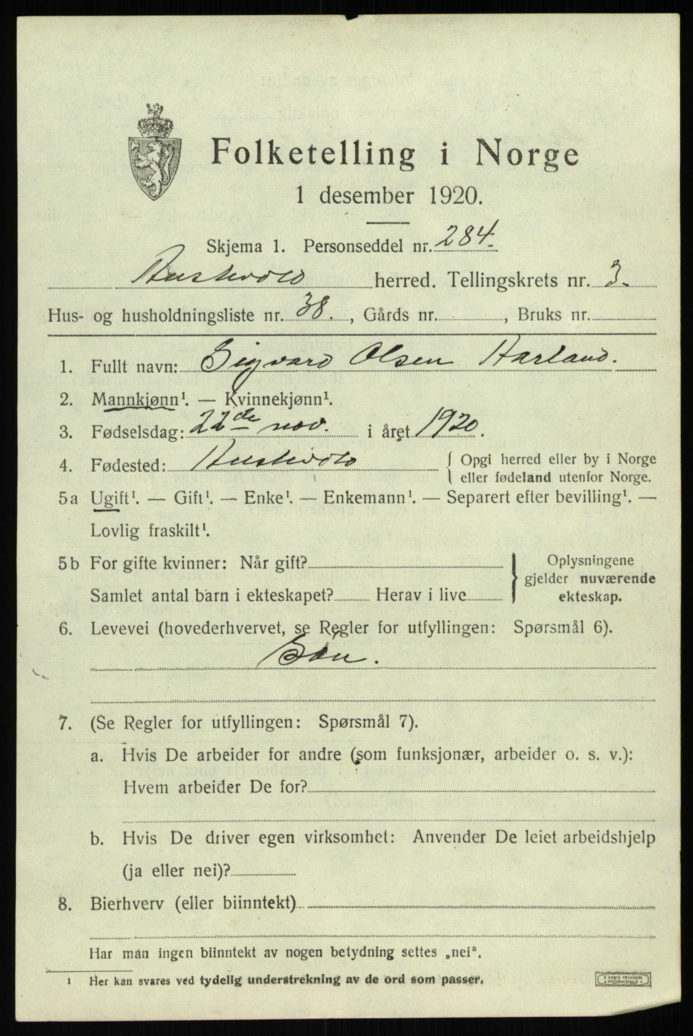 SAB, 1920 census for Austevoll, 1920, p. 2660