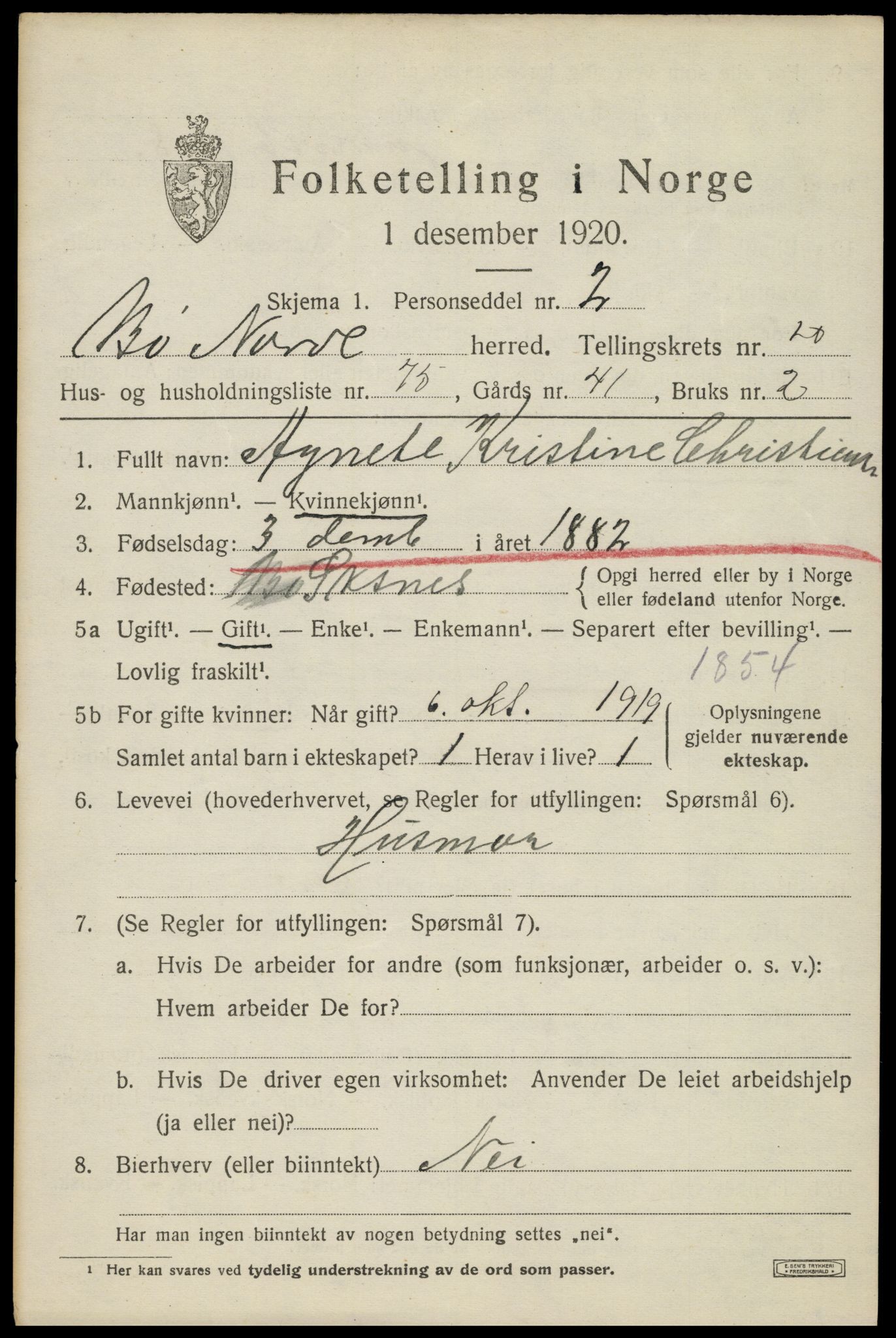 SAT, 1920 census for Bø, 1920, p. 9546