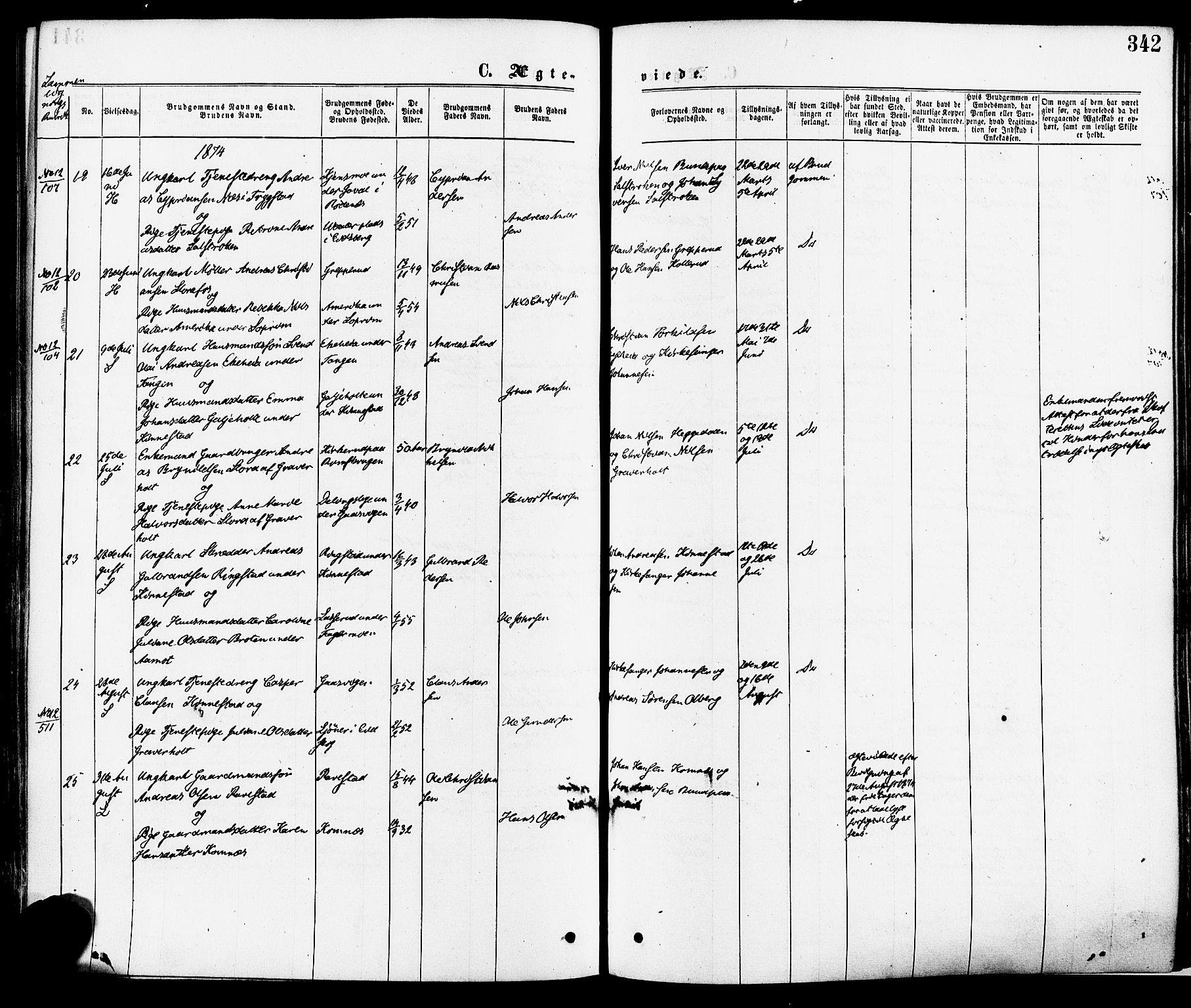 Høland prestekontor Kirkebøker, AV/SAO-A-10346a/F/Fa/L0012.a: Parish register (official) no. I 12A, 1869-1879, p. 342