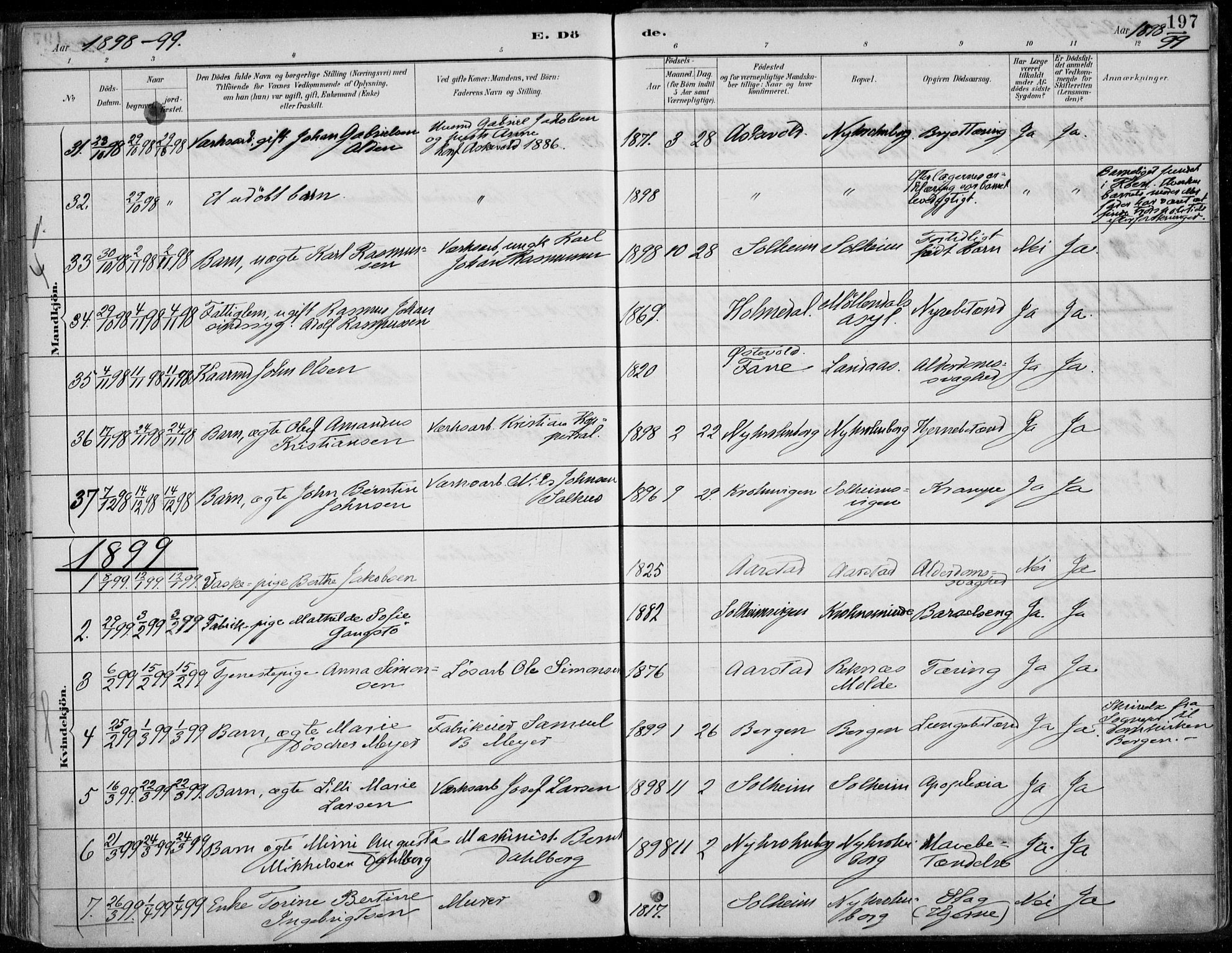 Årstad Sokneprestembete, SAB/A-79301/H/Haa/L0006: Parish register (official) no. B 1, 1886-1901, p. 197