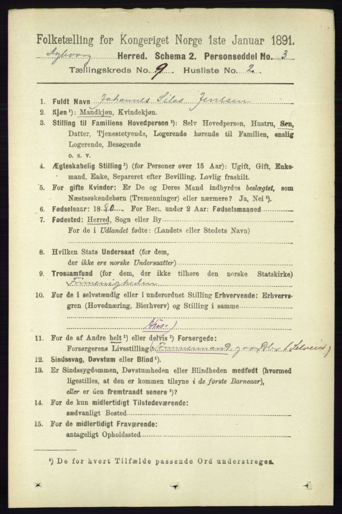 RA, 1891 census for 0915 Dypvåg, 1891, p. 3285