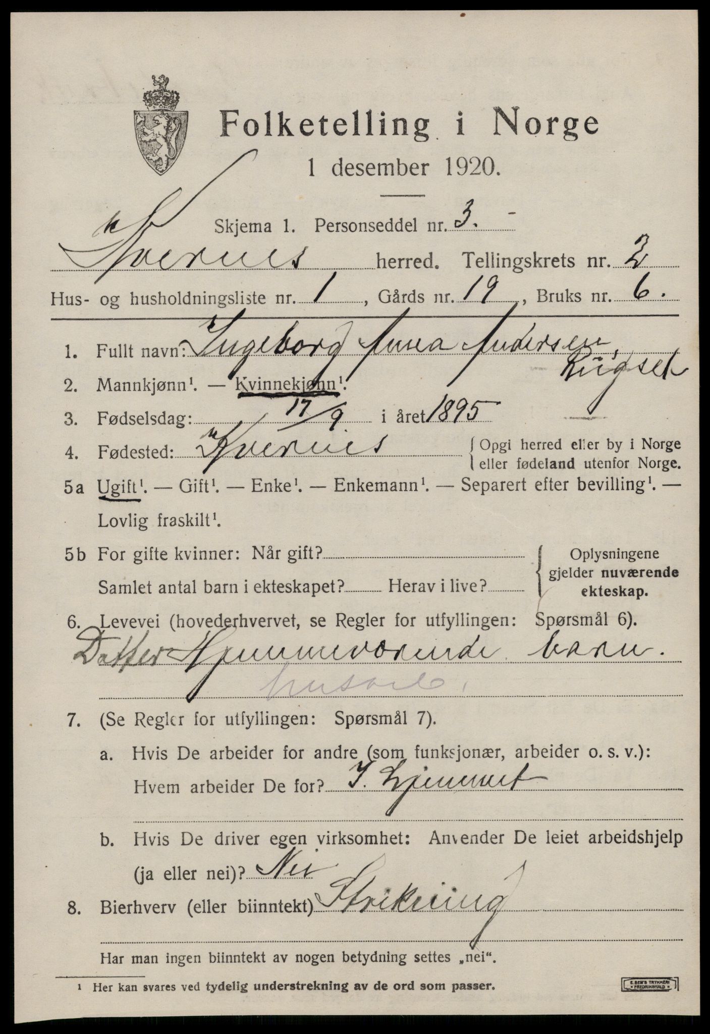 SAT, 1920 census for Kvernes, 1920, p. 947