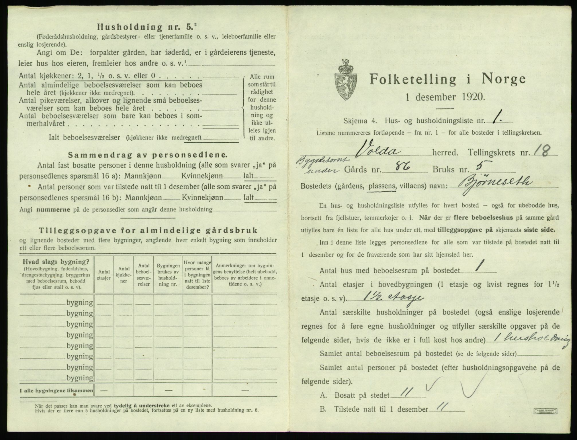 SAT, 1920 census for Volda, 1920, p. 1286