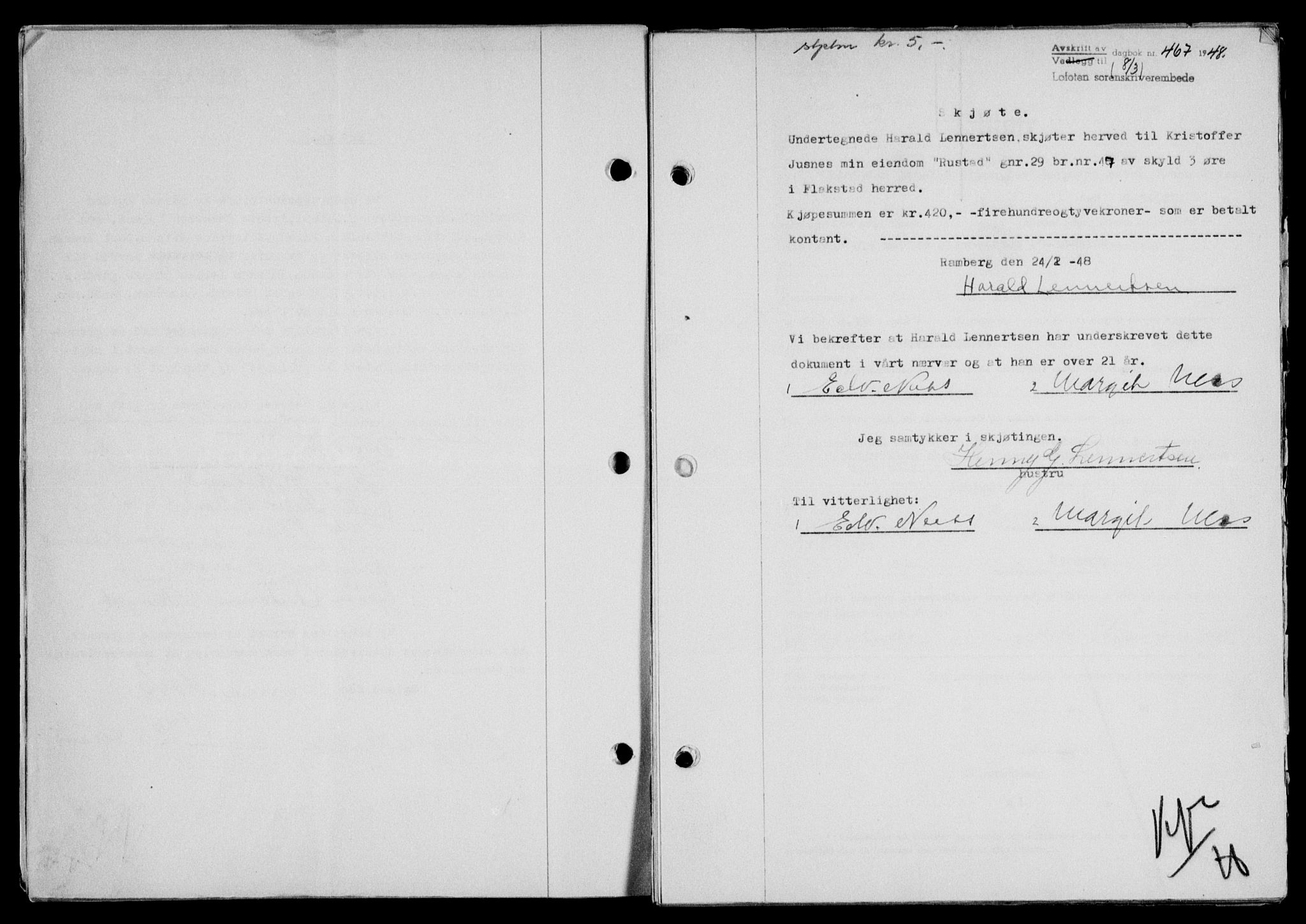 Lofoten sorenskriveri, SAT/A-0017/1/2/2C/L0018a: Mortgage book no. 18a, 1948-1948, Diary no: : 467/1948