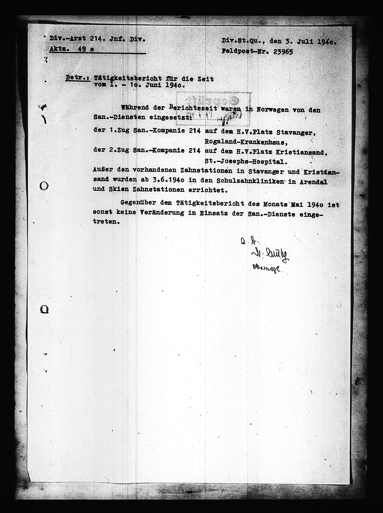 Documents Section, AV/RA-RAFA-2200/V/L0088: Amerikansk mikrofilm "Captured German Documents".
Box No. 727.  FKA jnr. 601/1954., 1939-1940, p. 474