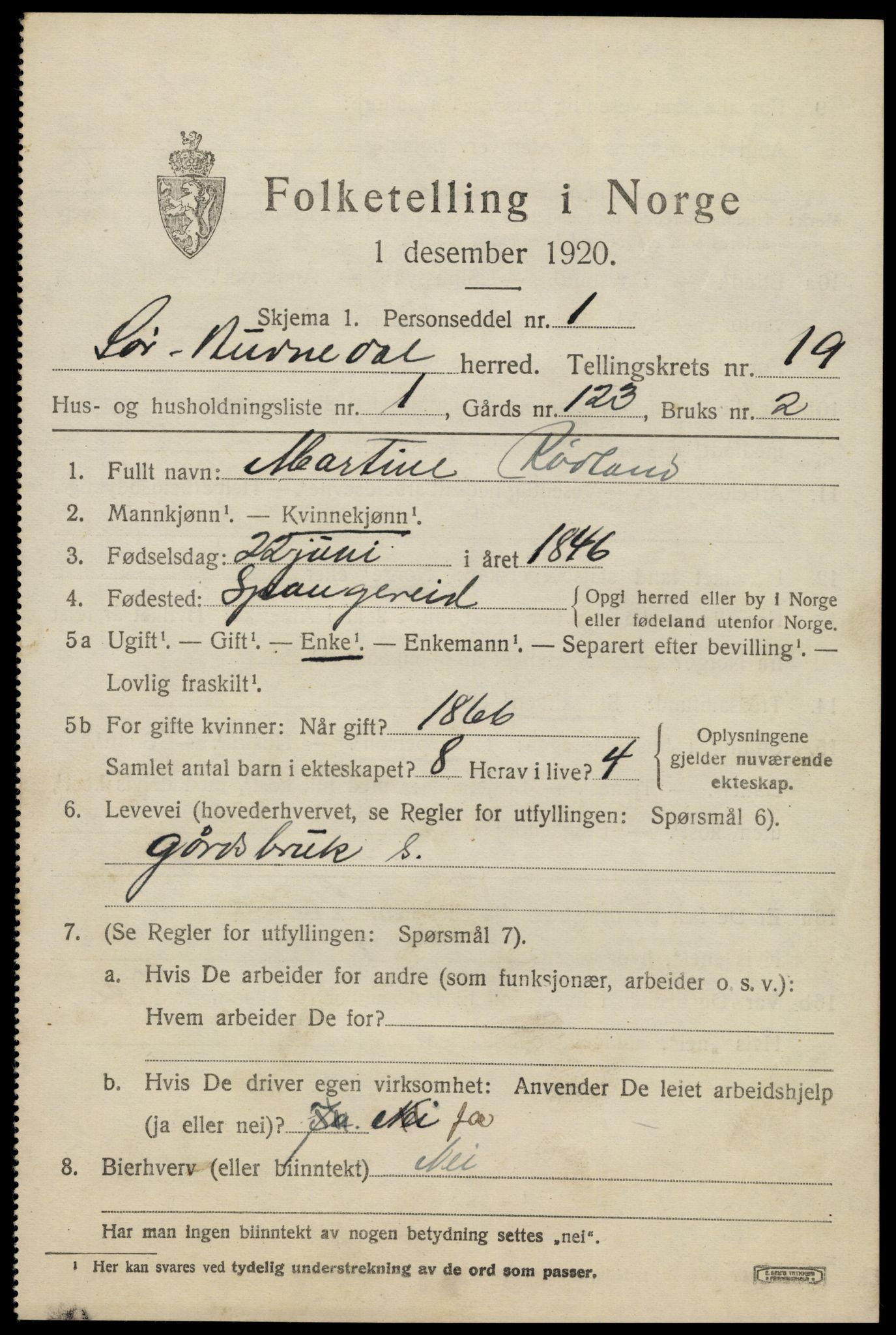 SAK, 1920 census for Sør-Audnedal, 1920, p. 6595