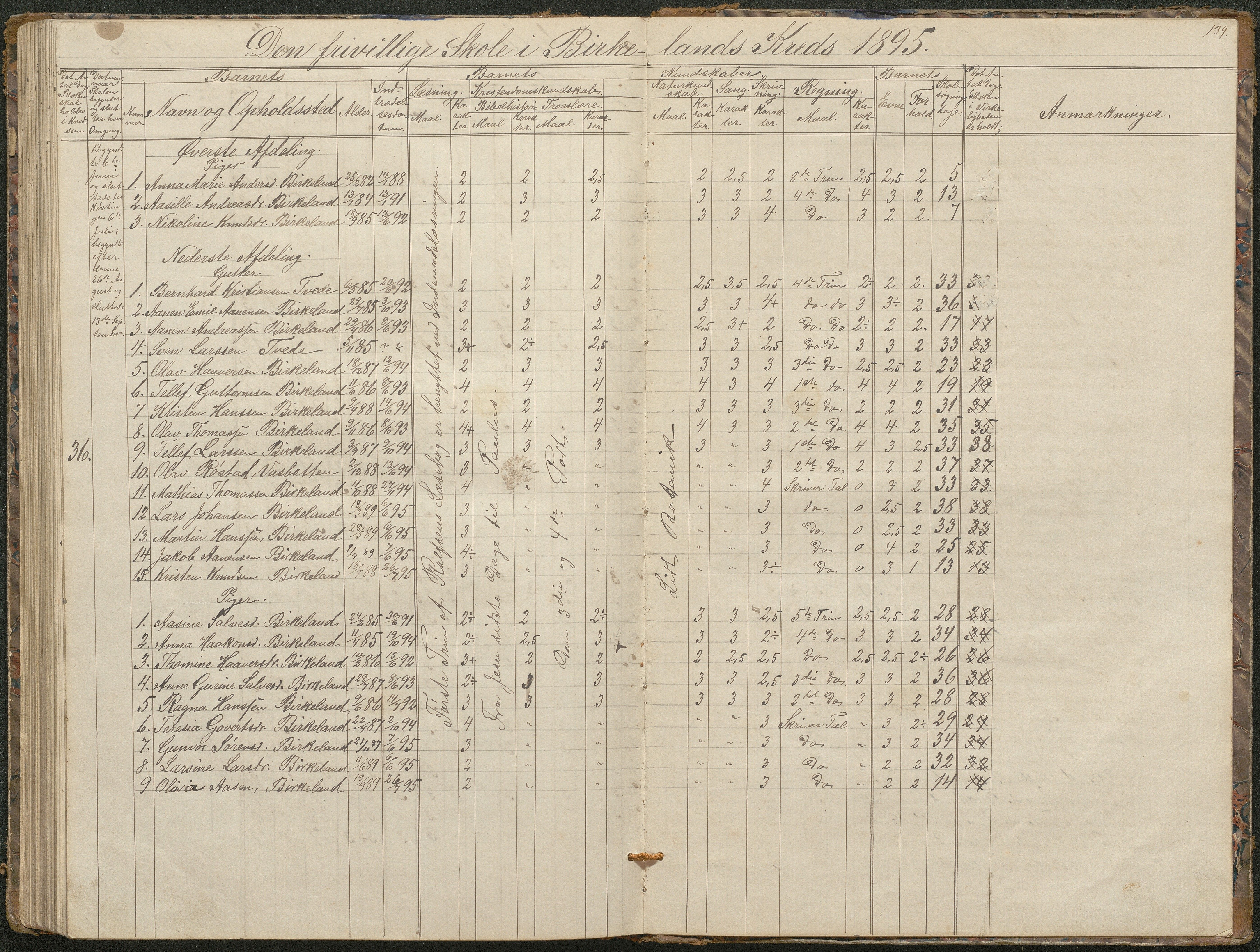 Birkenes kommune, Birkenes krets/Birkeland folkeskole frem til 1991, AAKS/KA0928-550a_91/F02/L0001: Skoleprotokoll, 1862-1896, p. 138