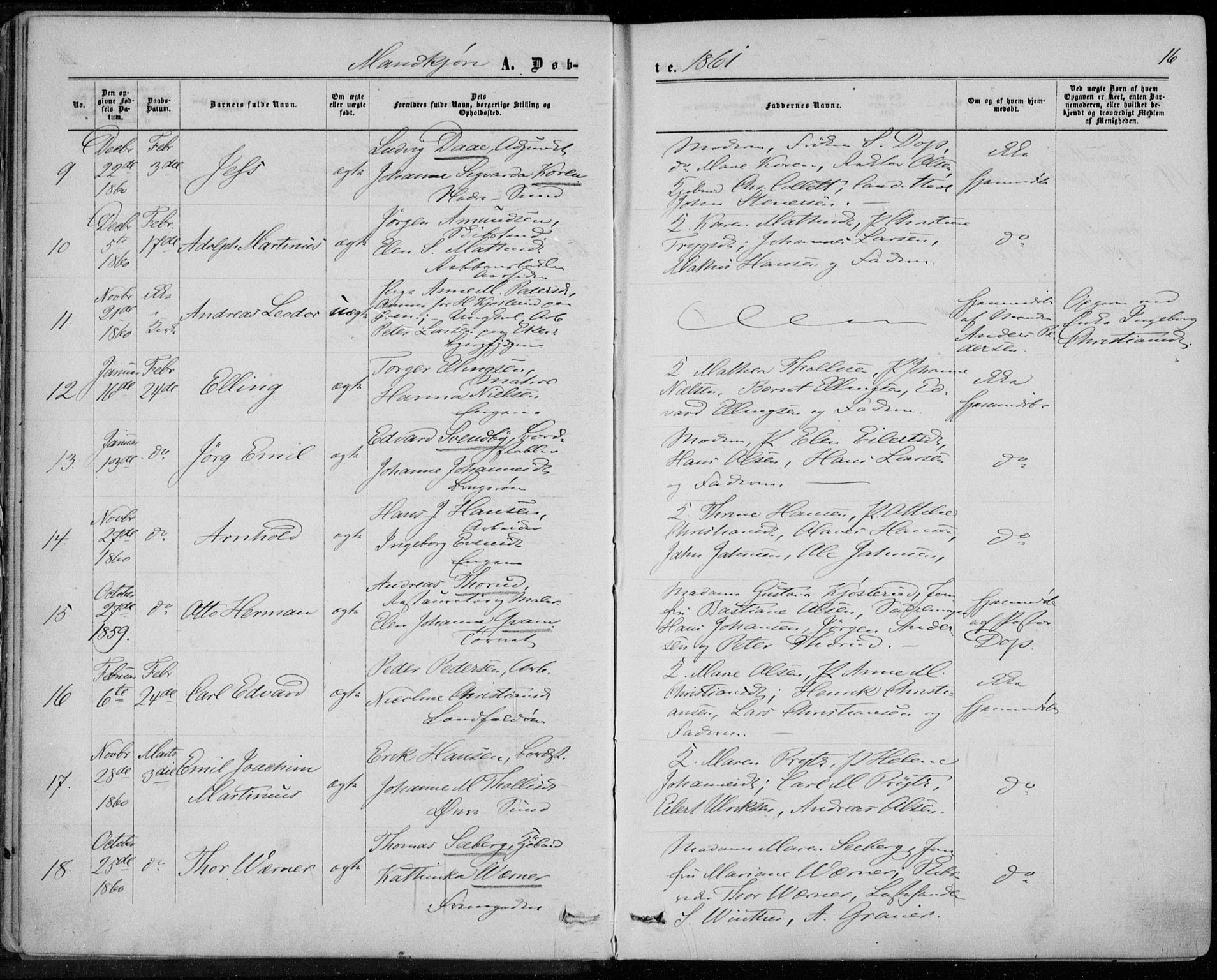 Bragernes kirkebøker, AV/SAKO-A-6/F/Fb/L0003: Parish register (official) no. II 3, 1860-1868, p. 16