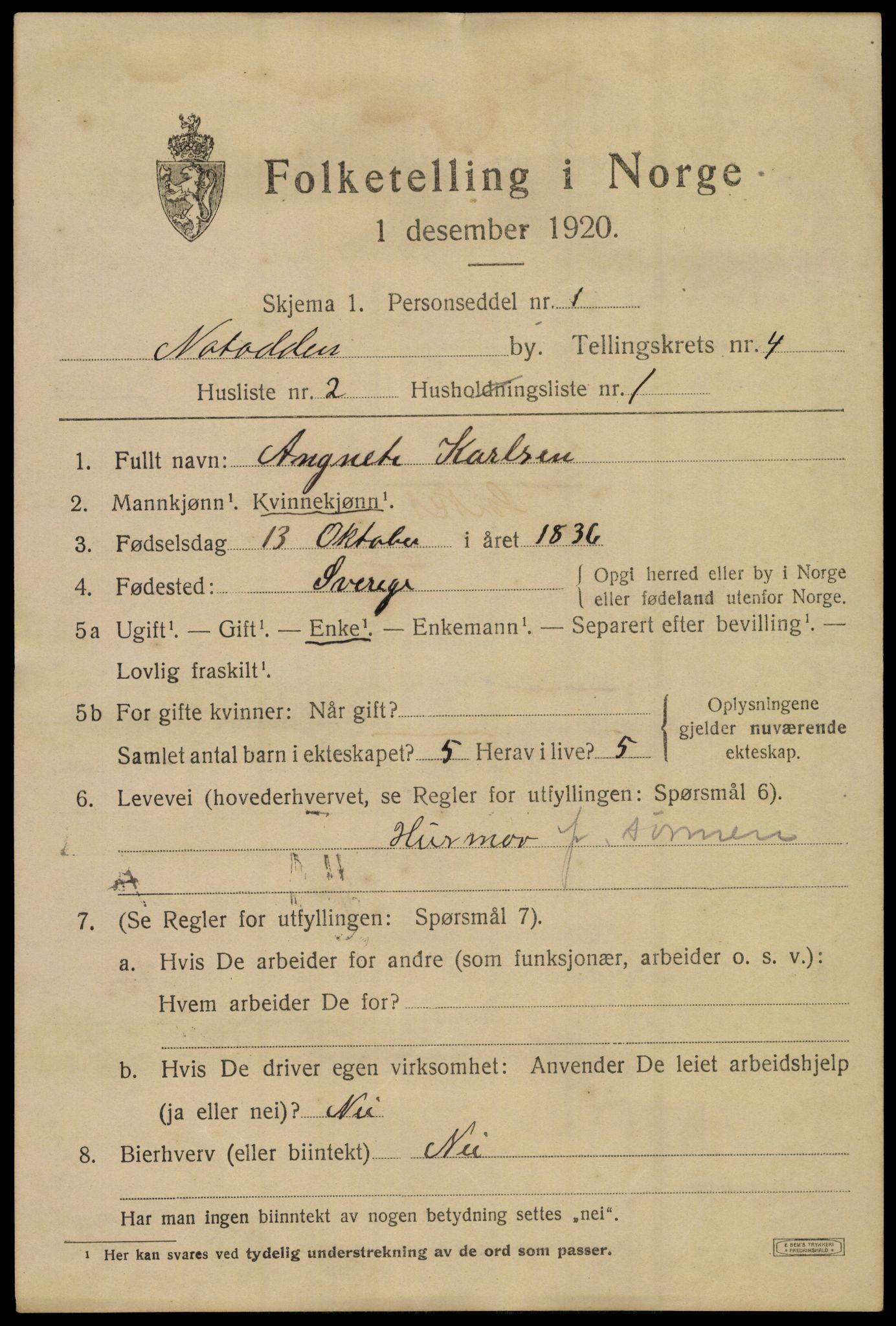 SAKO, 1920 census for Notodden, 1920, p. 9822