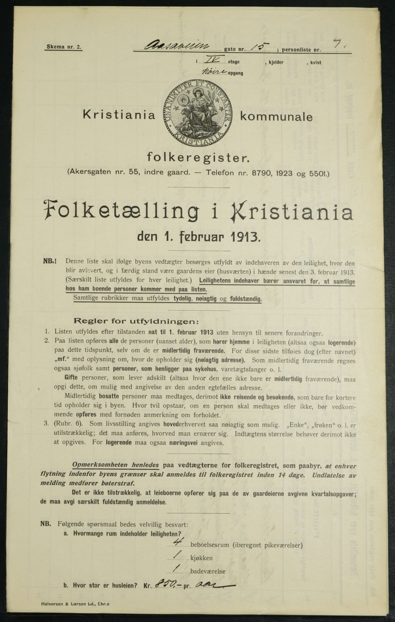 OBA, Municipal Census 1913 for Kristiania, 1913, p. 130957