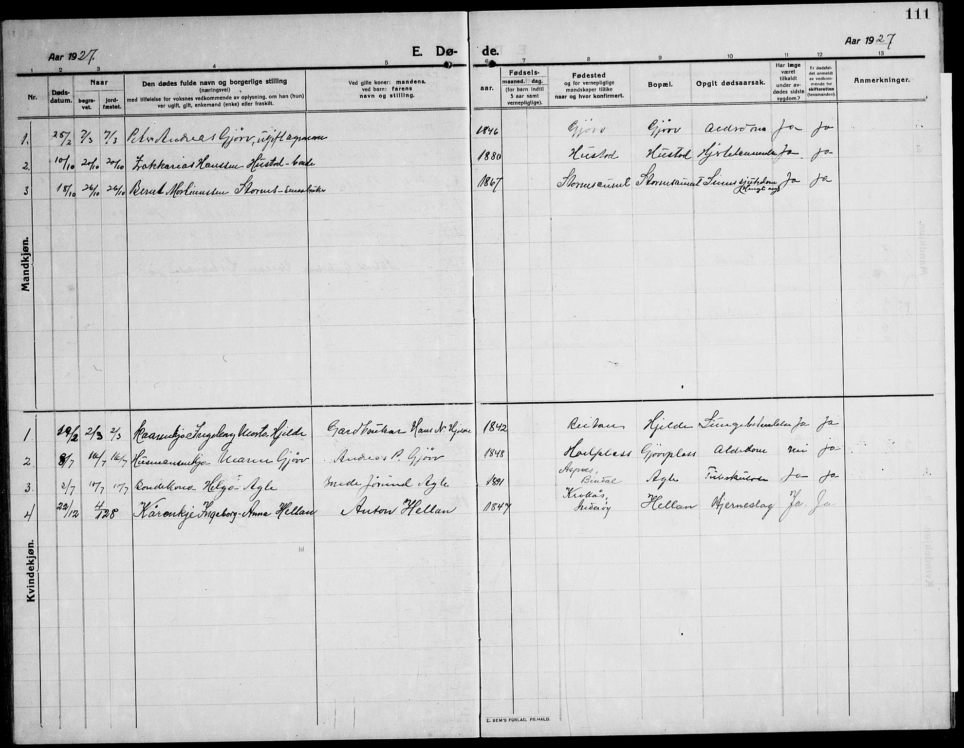 Ministerialprotokoller, klokkerbøker og fødselsregistre - Nord-Trøndelag, SAT/A-1458/732/L0319: Parish register (copy) no. 732C03, 1911-1945, p. 111