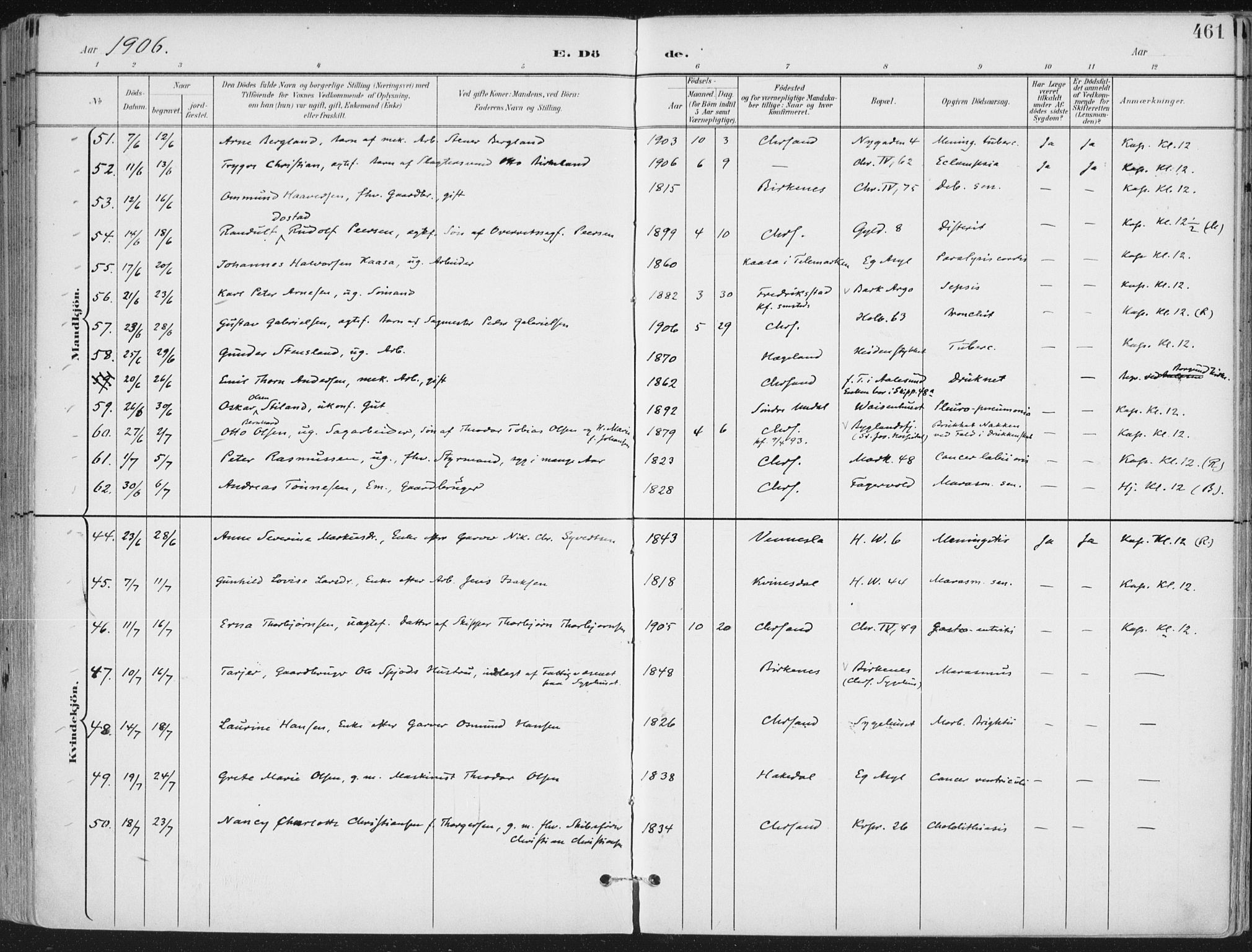 Kristiansand domprosti, SAK/1112-0006/F/Fa/L0021: Parish register (official) no. A 20, 1898-1908, p. 461