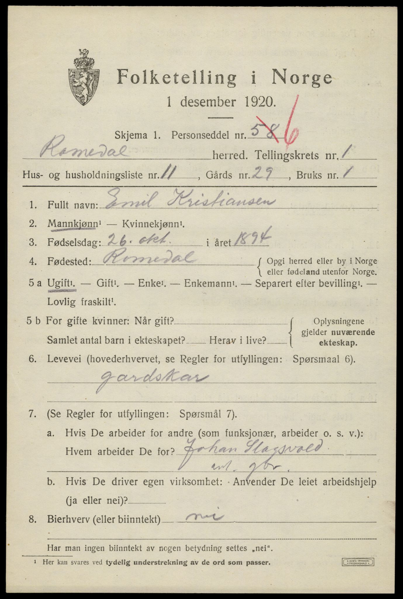 SAH, 1920 census for Romedal, 1920, p. 2055