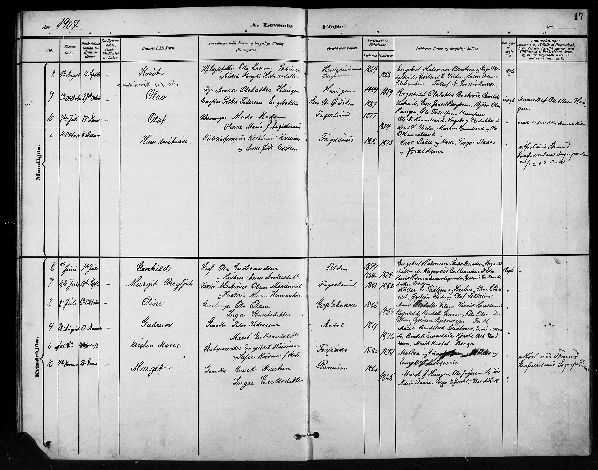 Nord-Aurdal prestekontor, SAH/PREST-132/H/Ha/Hab/L0011: Parish register (copy) no. 11, 1897-1918, p. 17