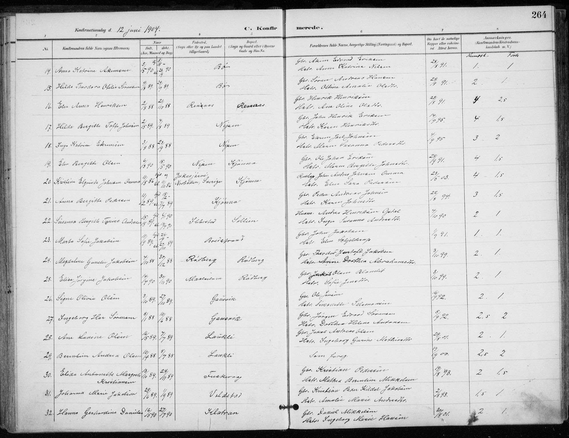 Trondenes sokneprestkontor, AV/SATØ-S-1319/H/Ha/L0017kirke: Parish register (official) no. 17, 1899-1908, p. 264