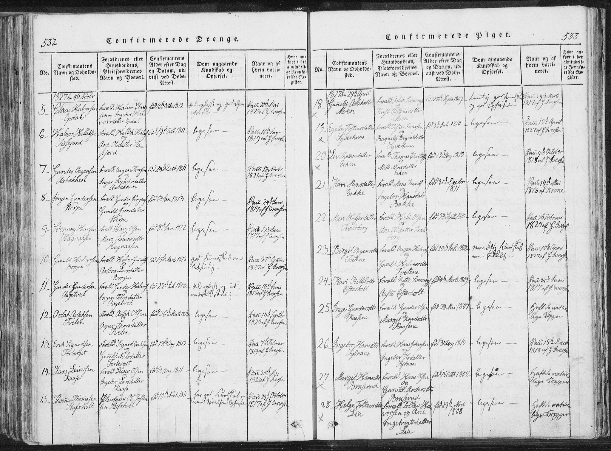 Bø kirkebøker, SAKO/A-257/F/Fa/L0006: Parish register (official) no. 6, 1815-1831, p. 532-533