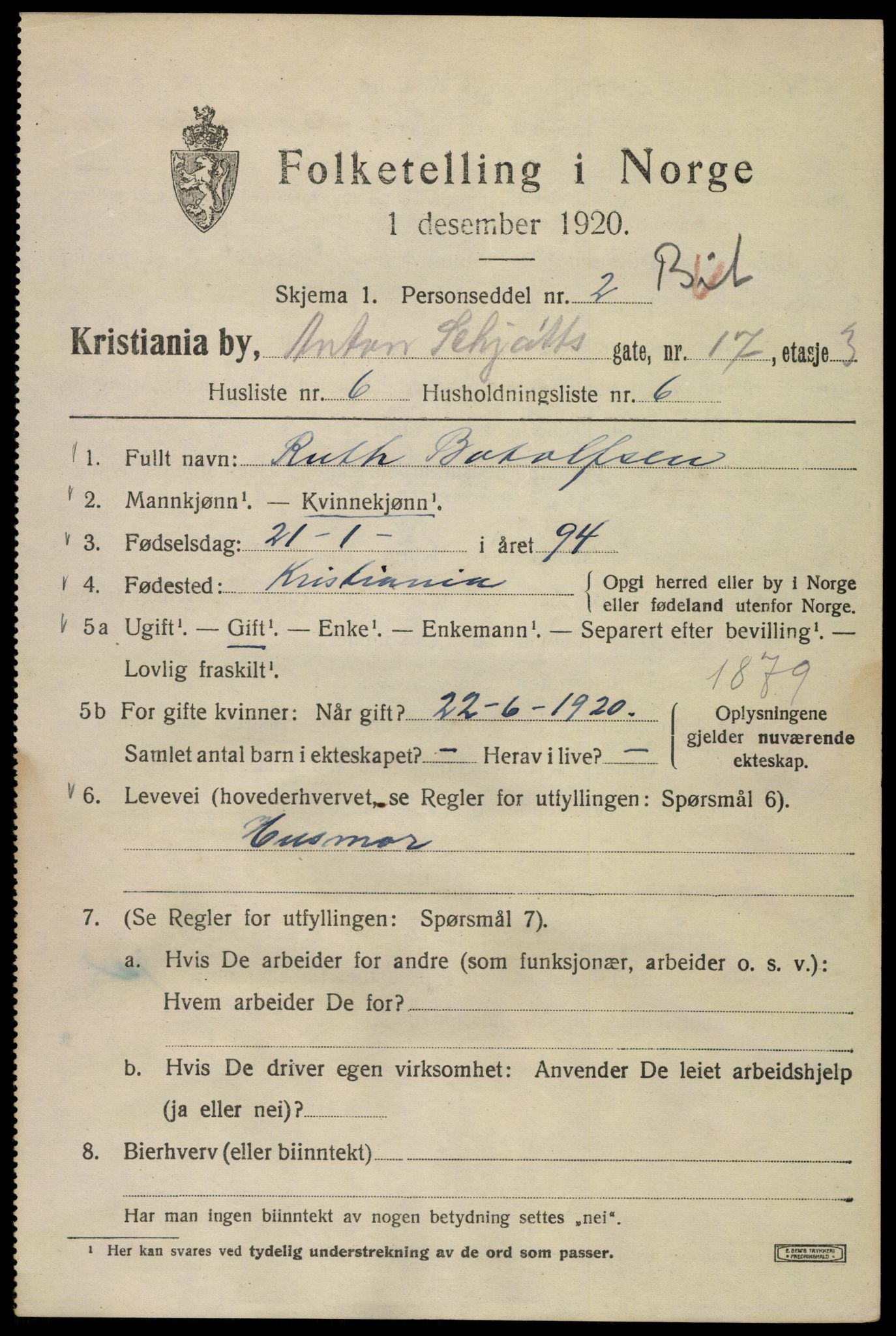 SAO, 1920 census for Kristiania, 1920, p. 141927