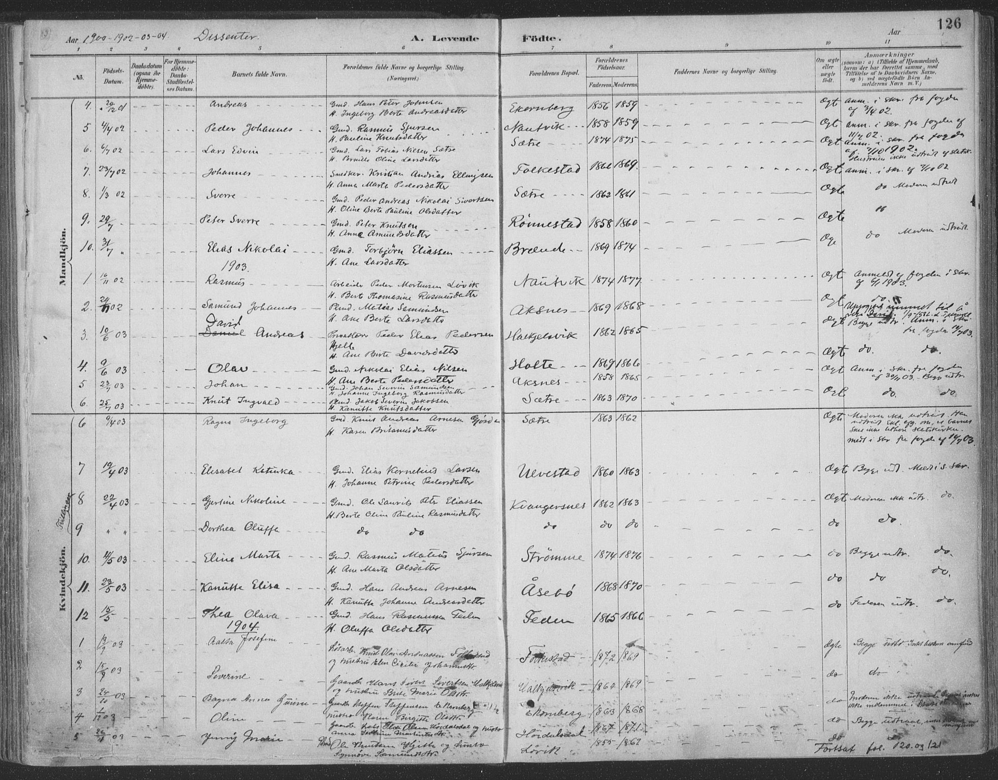 Ministerialprotokoller, klokkerbøker og fødselsregistre - Møre og Romsdal, SAT/A-1454/511/L0142: Parish register (official) no. 511A09, 1891-1905, p. 126