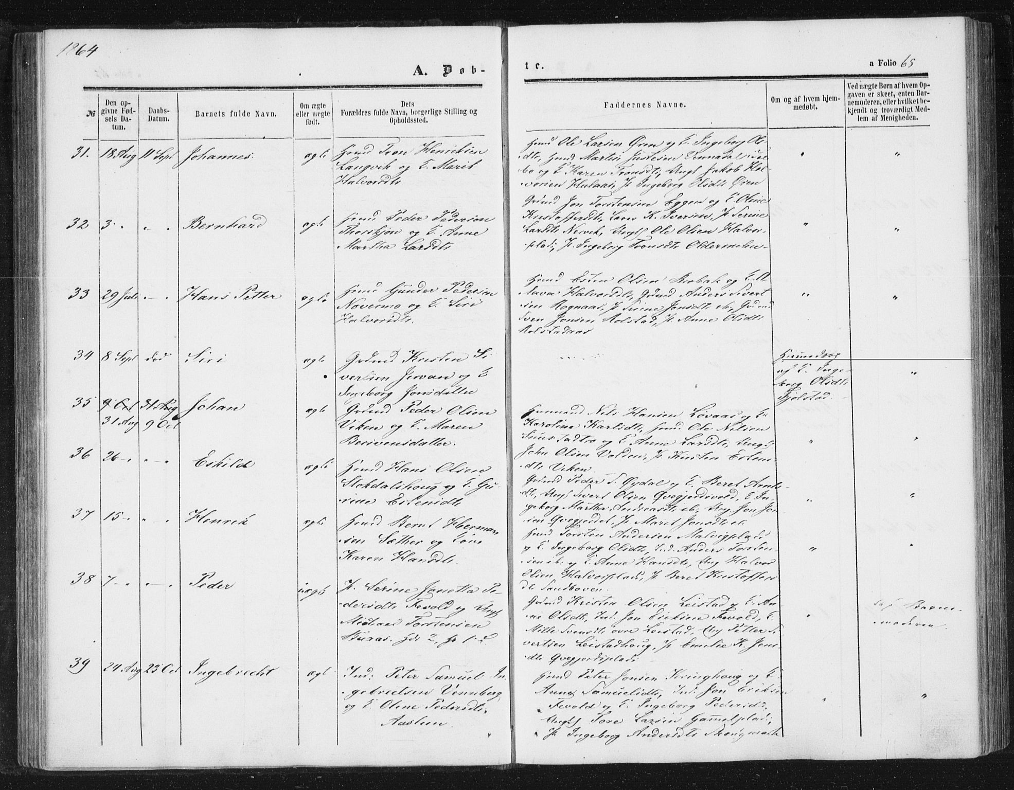 Ministerialprotokoller, klokkerbøker og fødselsregistre - Sør-Trøndelag, AV/SAT-A-1456/616/L0408: Parish register (official) no. 616A05, 1857-1865, p. 65