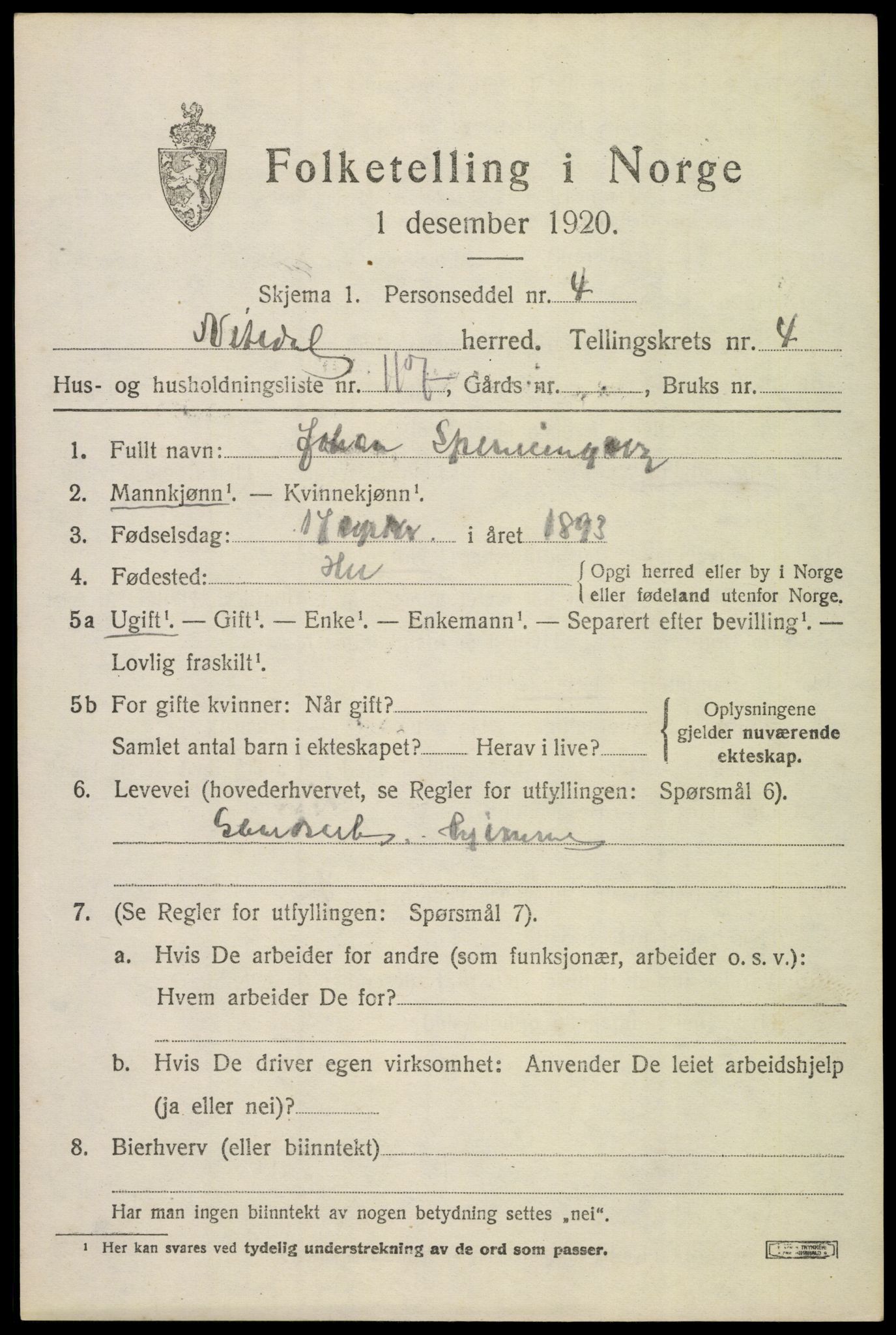 SAO, 1920 census for Nittedal, 1920, p. 6432